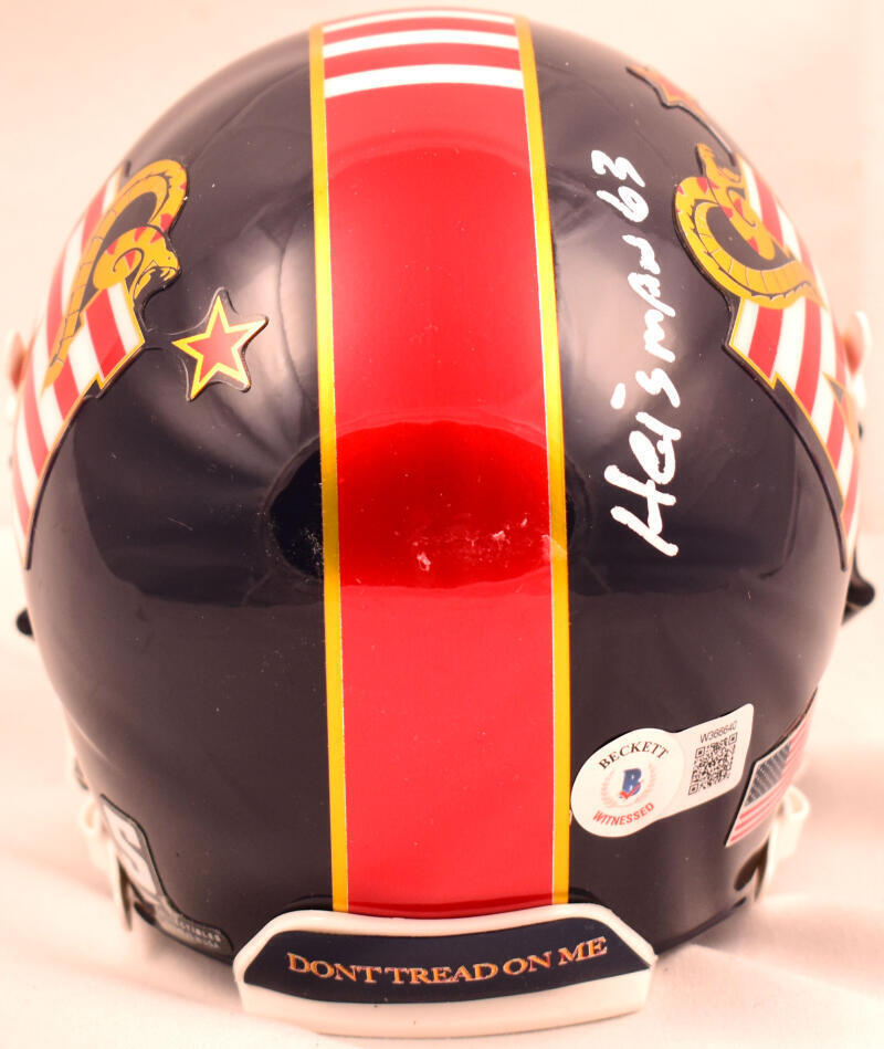 Roger Staubach Autographed Navy Midshipmen Mini Football Helmet - Don't Tread on Me Design with Heisman '63 Inscription - Perfect for Collectors, Sports Memorabilia Displays, and Navy Football Fans