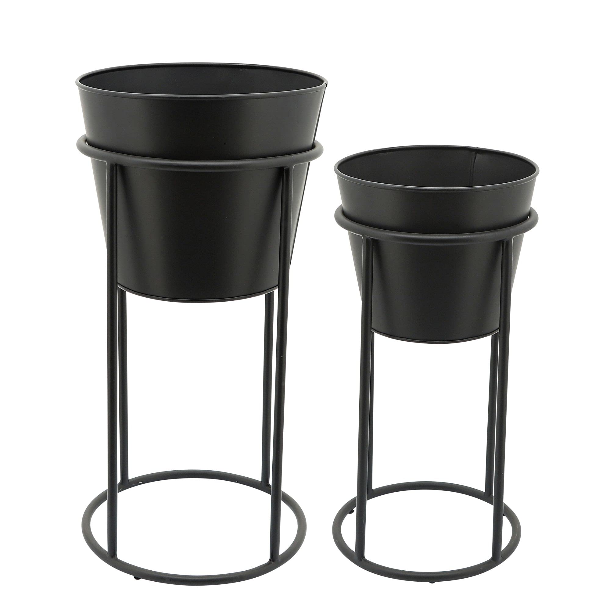 Set of 2 Black Decorative Planters with Stand 24