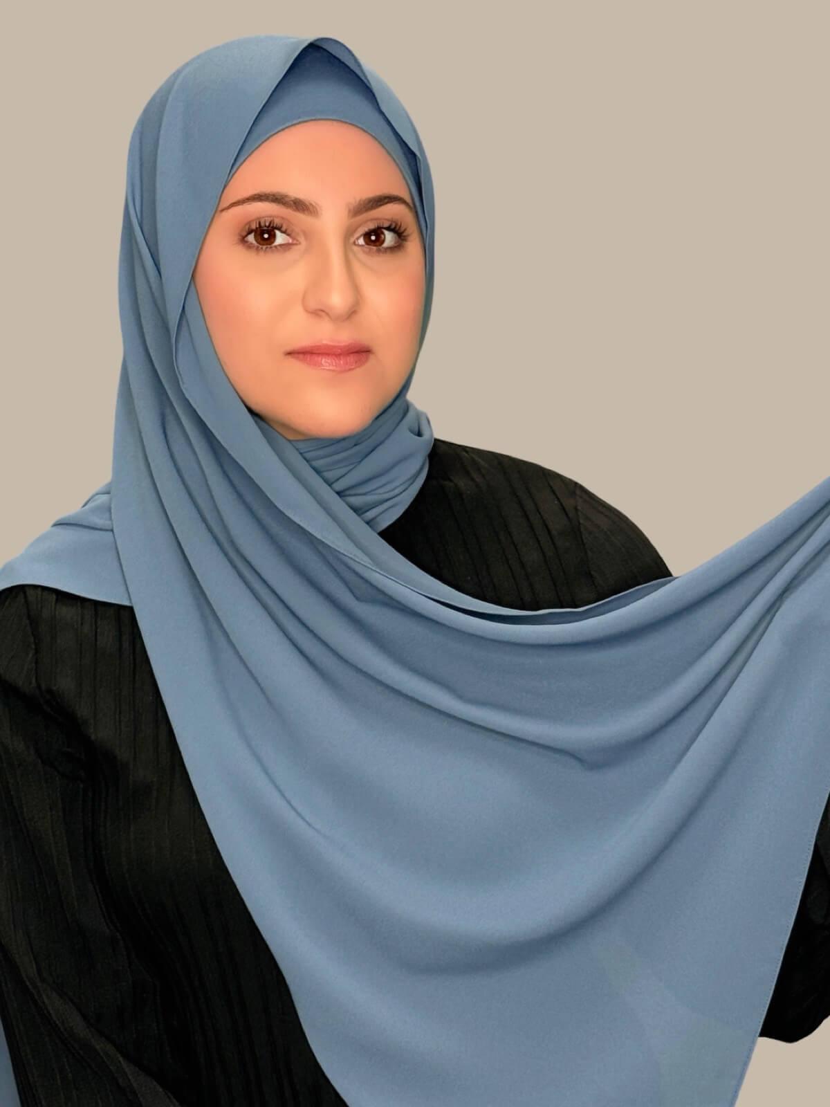 Stylish Modest Chiffon Hijab Set in Cool Blue - Perfect for Daily Wear, Work, and Special Occasions
