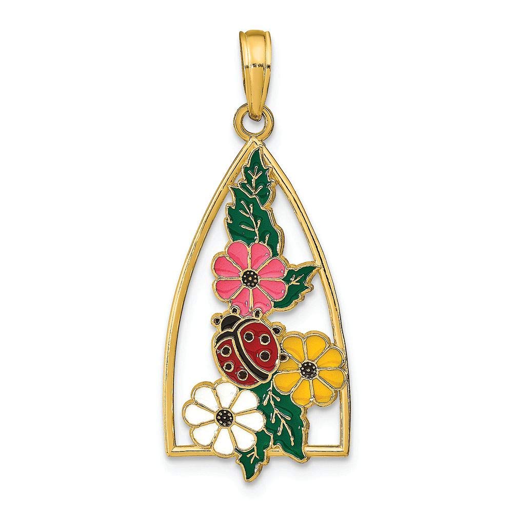 14K Yellow Gold Ladybug Stained Glass Enamel Charm Pendant - Elegant Triangle Jewelry for Women - Perfect for Gifts, Birthdays & Everyday Wear