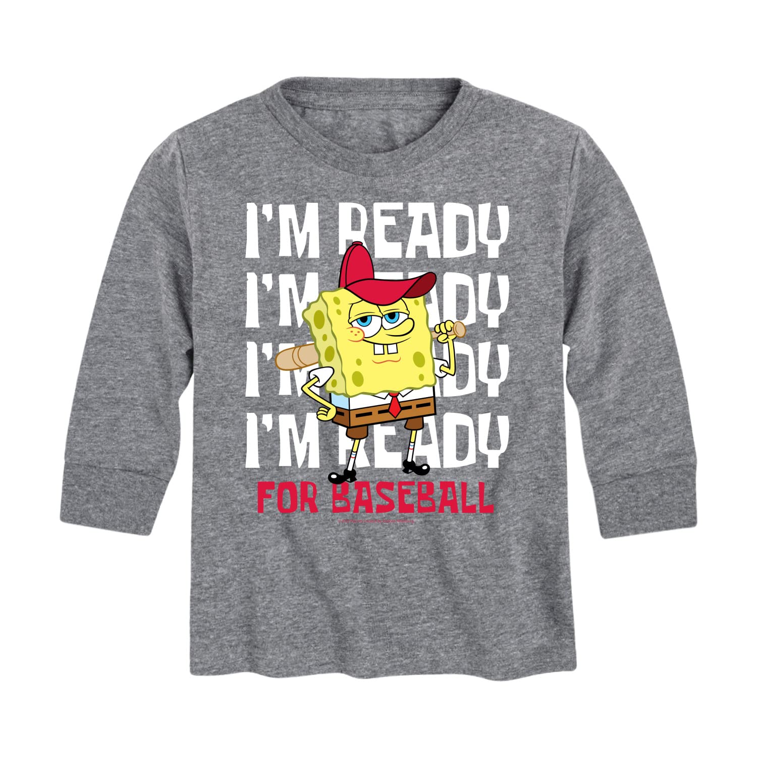 SpongeBob SquarePants Baseball Graphic T-Shirt for Toddler & Youth - Long Sleeve Cotton Tee - Cute Cartoon Character Shirt for Kids Sports & Casual Wear