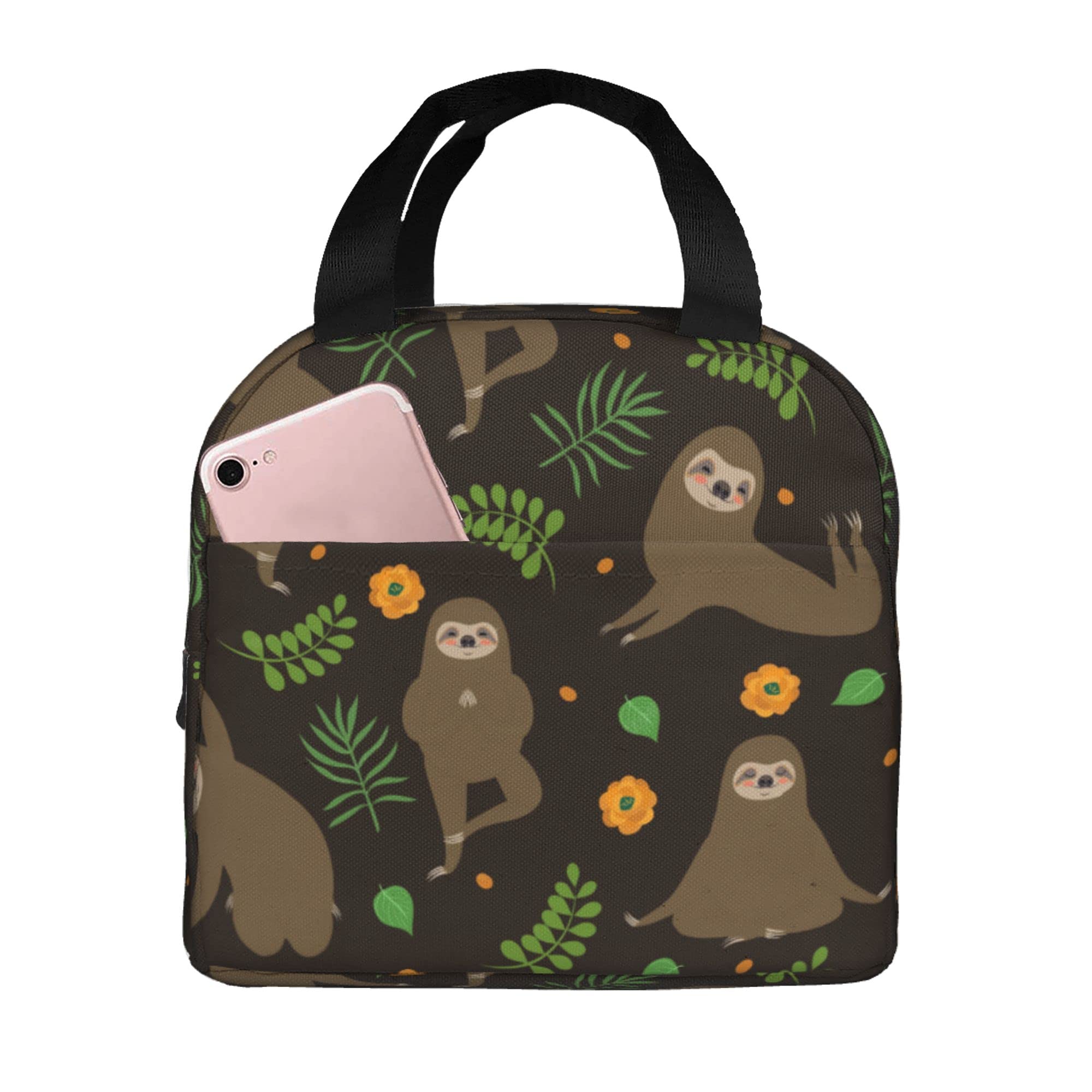 Insulated Lunch Box Cooler Bag for Women & Men - Thermal Reusable Tote with Pocket for Work, School, Hiking & Picnic - Cute Sloth Design