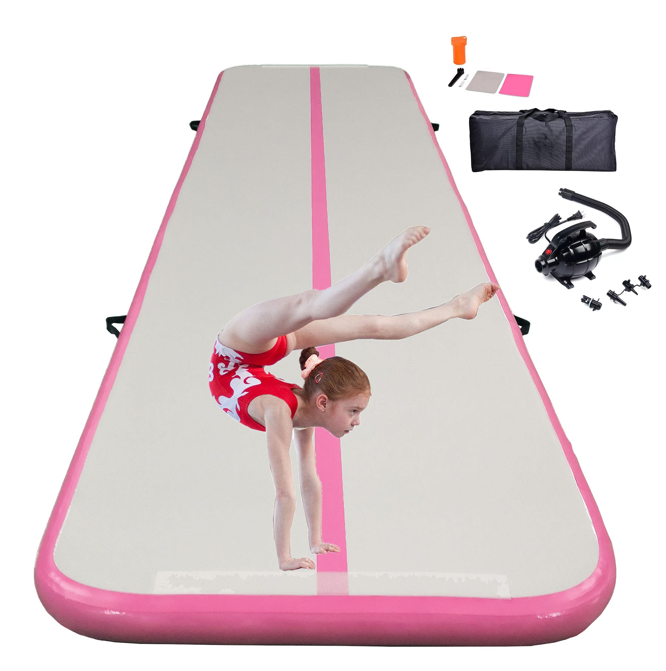 DOBESTS Inflatable Gymnastic Mat Air Track - 10ft/13ft/16ft/20ft Tumbling Mat with Electric Pump (4/8 Inch Thick) for Home Gym, Cheerleading & Gymnastics Training | Portable Air Barrel Roller for Indoor/Outdoor Use