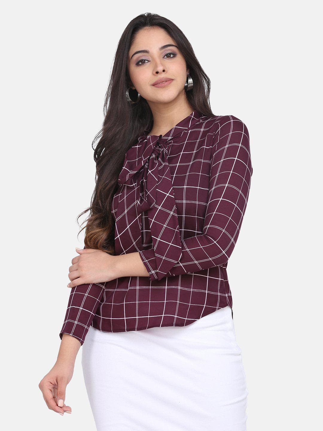 Elegant Crepe Front Tie Blouse in Maroon - Perfect for Casual Outings, Office Wear & Date Nights