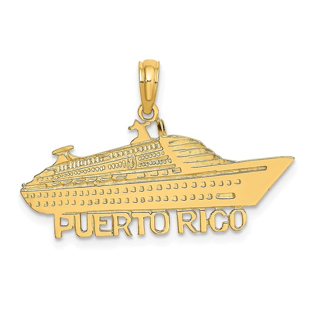 14K Yellow Gold Puerto Rico Cruise Ship Charm Pendant for Women - Elegant Fine Jewelry Gift for Cruise Lovers, Travel Enthusiasts & Souvenir Collectors (Perfect for Vacations, Anniversaries & Special Occasions)