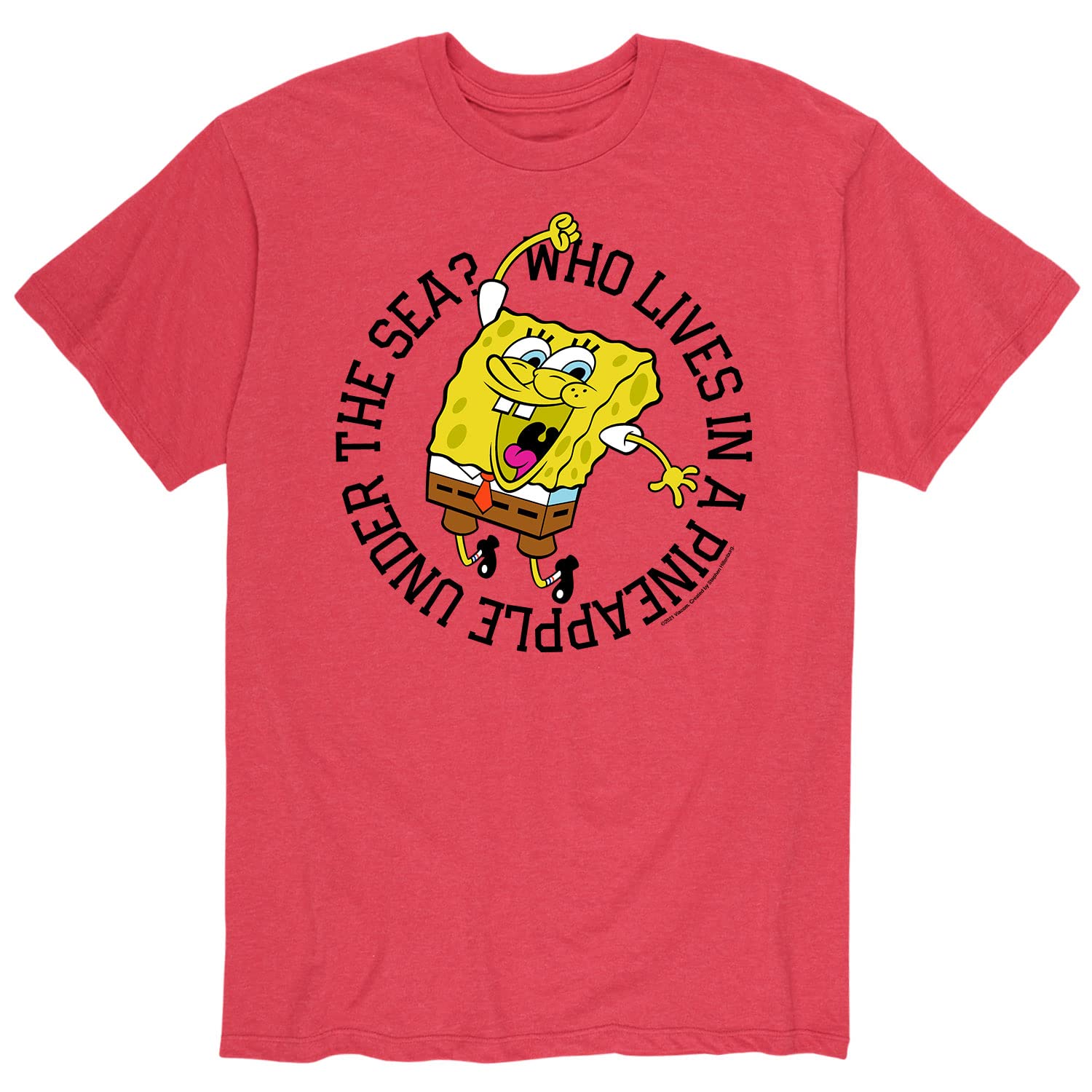 Spongebob Squarepants Graphic T-Shirt for Men - 'Who Lives in A Pineapple' Funny Short Sleeve Tee - Casual Wear, Cosplay & Gift for Cartoon Fans