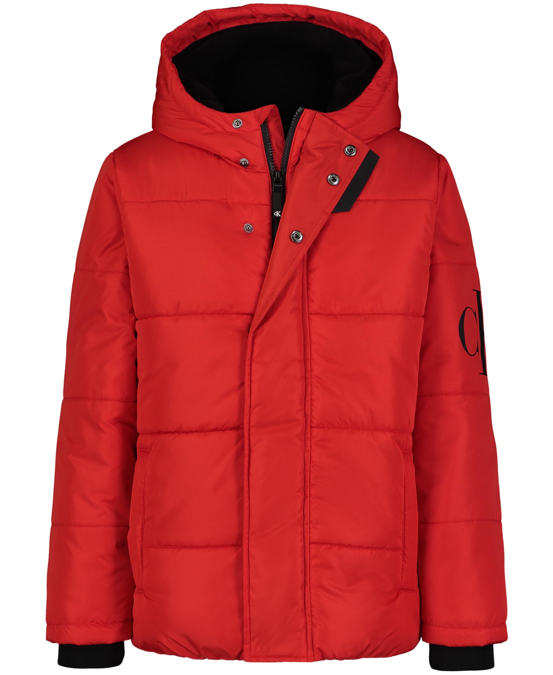 Calvin Klein Boys' Heavyweight Hooded Bubble Jacket with Polar Fleece Lining - Warm Winter Coat for Kids Outdoor Activities, School & Play