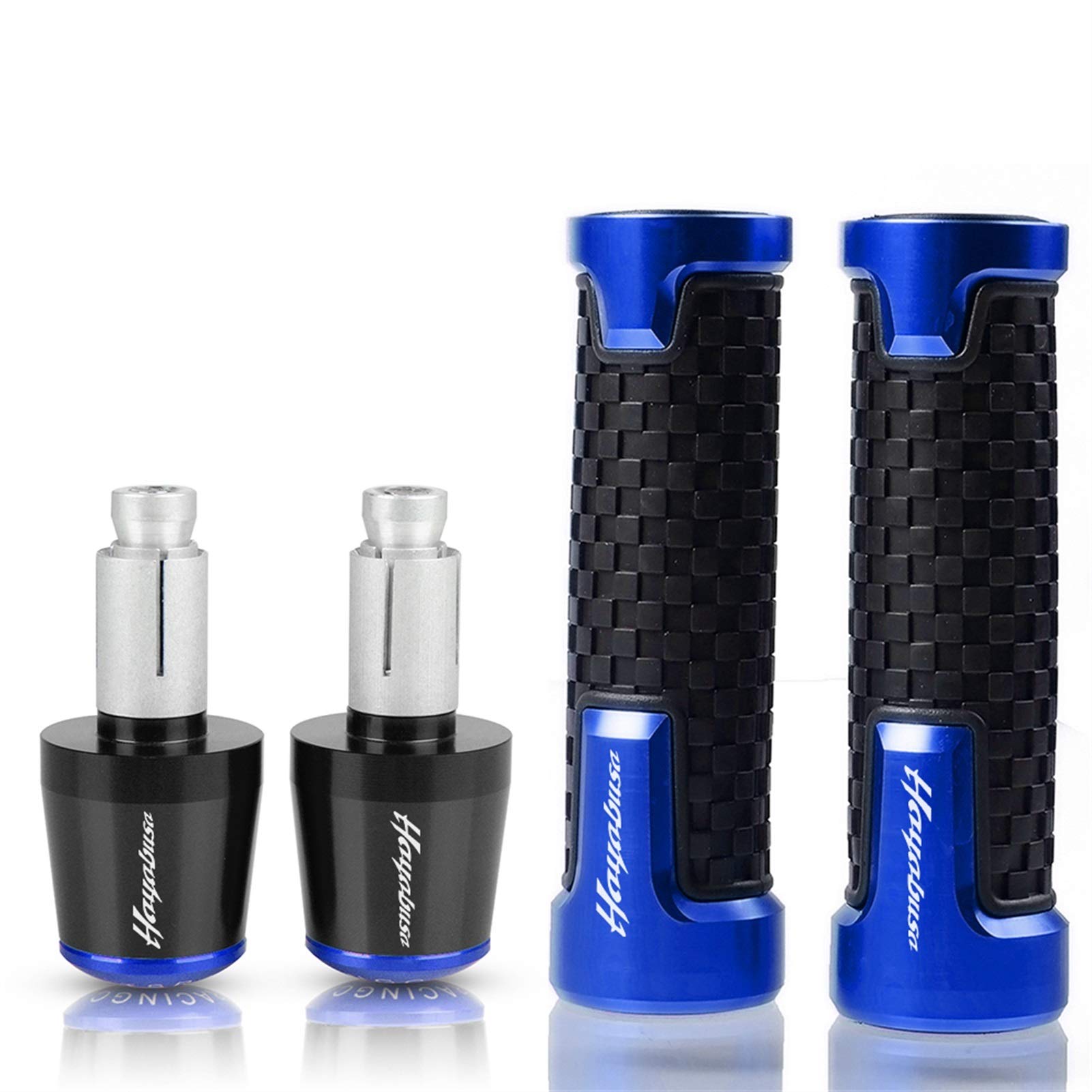Durable CNC Motorcycle Handlebar Grips with End Plugs - Compatible with SUZUKI Hayabusa 1300 (Blue) - Enhanced Comfort & Control for Long Rides & Street Performance