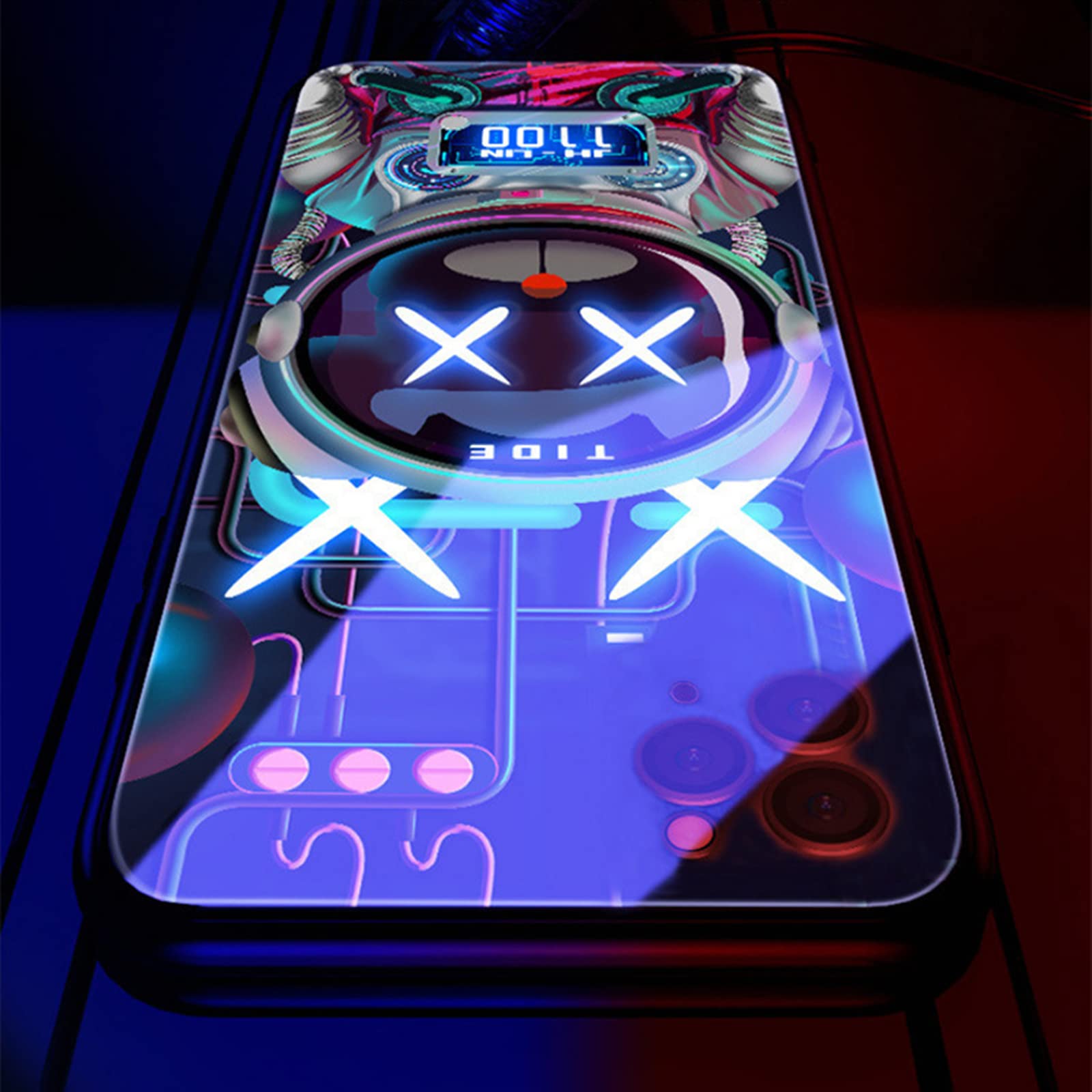 Compatible iPhone 13 Case - Colorful LED Glowing Shockproof TPU Bumper with Tempered Glass & Protective Lens | Voice Control Call Flash | Bear Design for Night Use, Parties & Personalized Protection