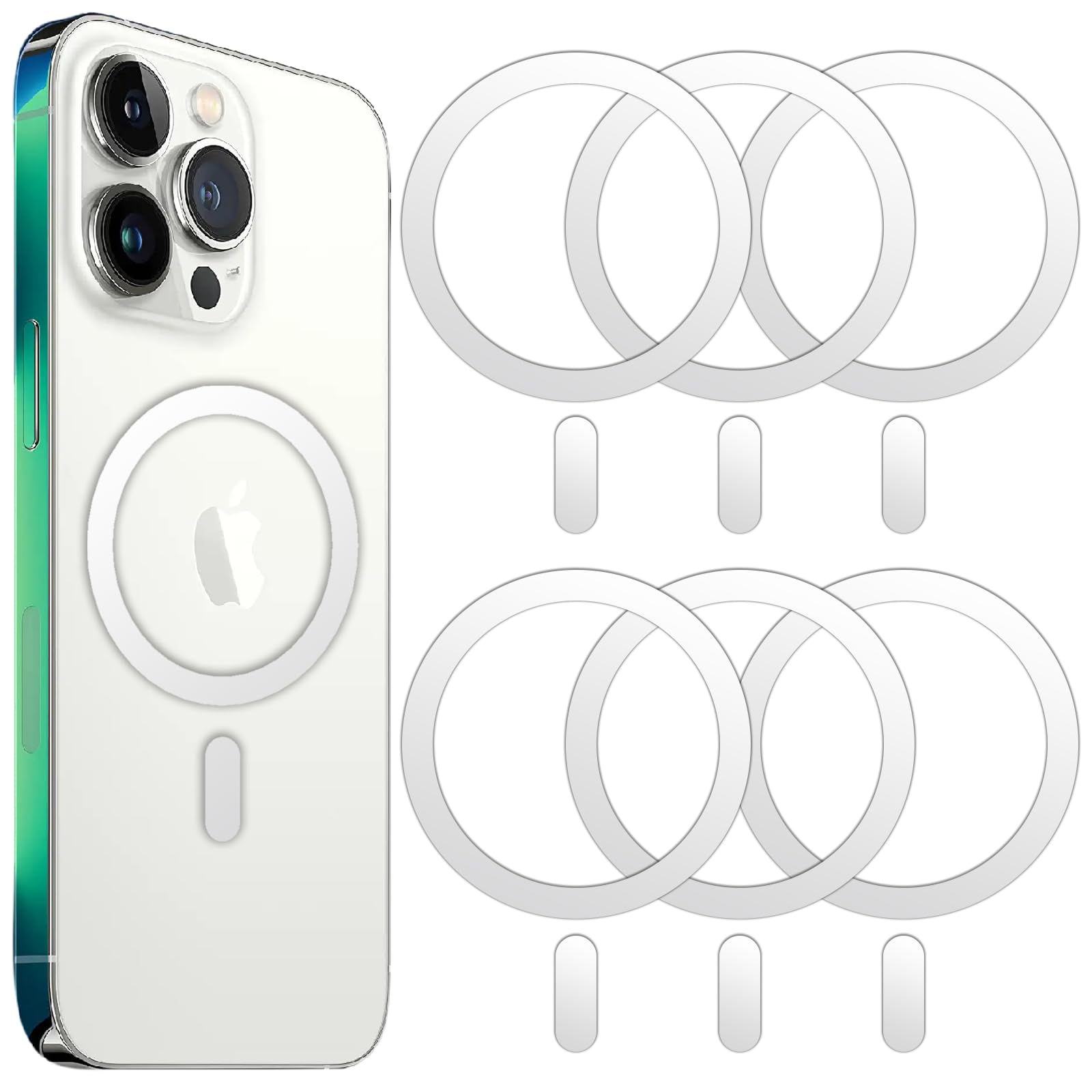 Magnetic Ring Adhesive Compatible with MagSafe for iPhone 12/13/14/15/16 - 6pcs Silver Metal Conversion Stickers for Phone Cases & Wireless Charging | Perfect for Car Mounts, Wallets & Magnetic Accessories