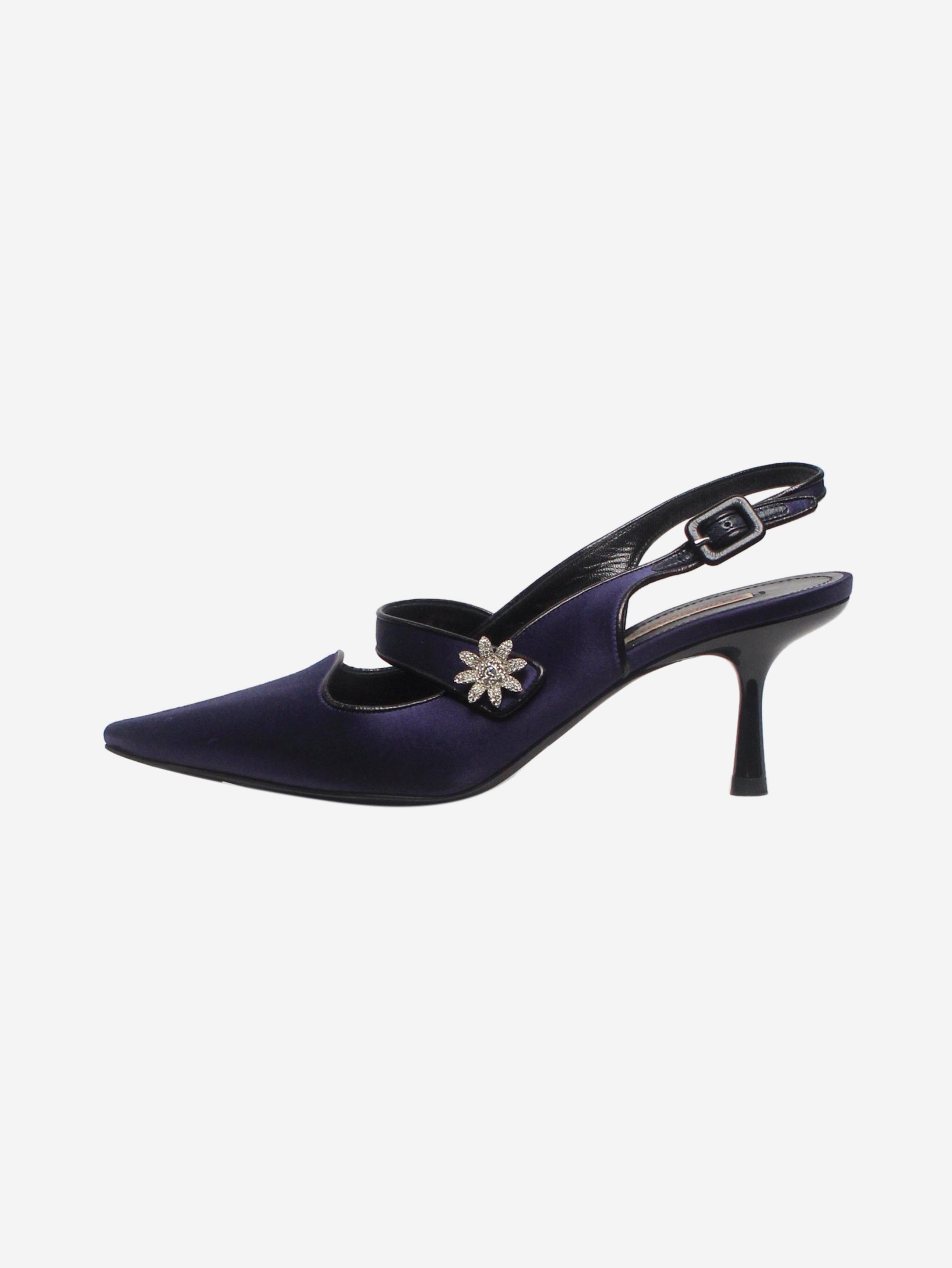 Elegant Blue Satin Heels with Sparkling Diamante Details - Women's Size UK 4.5 (US 6.5) for Weddings, Parties & Special Occasions