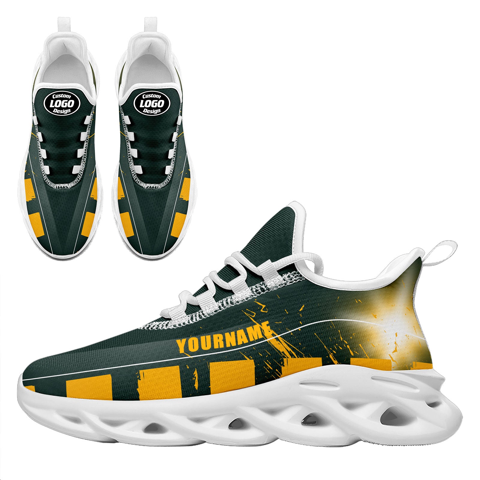 Custom Green & Yellow Green Bay Packers MaxSoul Sneakers - Personalized Basketball Shoes FN003 D020260 Size 13 for Men - Perfect for Game Day & Fan Gear Collection