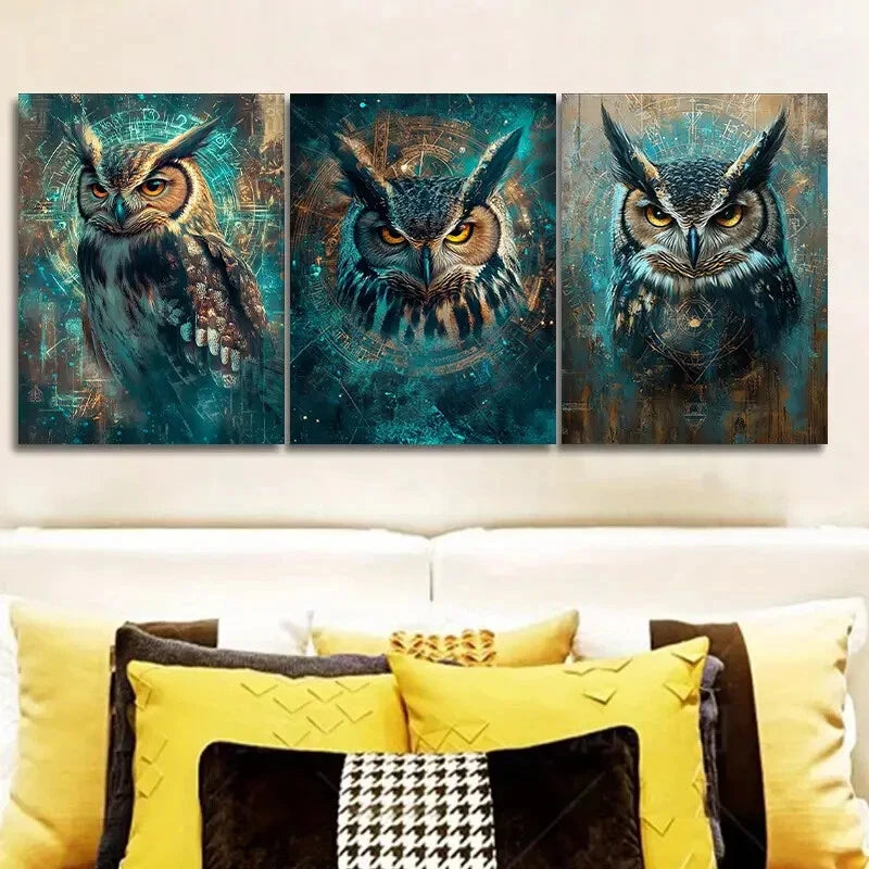 3-Piece Mysterious Owl Wall Art Set - Framed Canvas 40x60cm | High Quality Print | 100% Australian Made | Ready to Hang | Perfect for Living Room, Bedroom & Office Decor