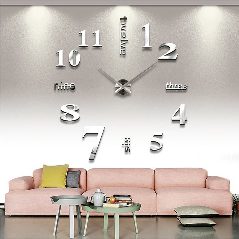 3D Big Wall Clock with Mirror Sticker - DIY Quartz Clock for Home, Office & Living Room Decor - Modern Large Wall Clock for Bedroom, Kitchen & Workspace