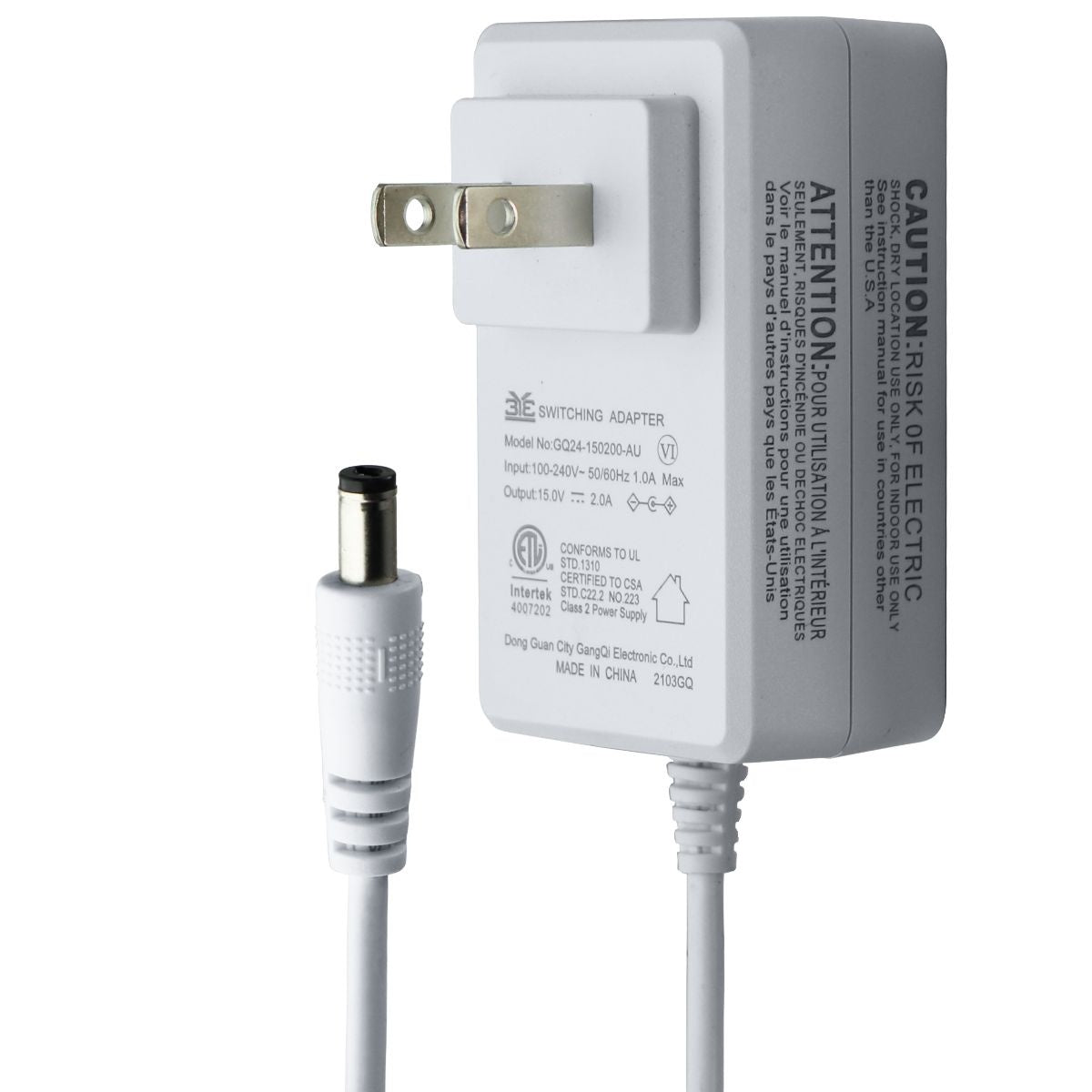15V 2A Switching Power Adapter Wall Charger - Universal Power Supply for Electronics (White) - Perfect for Laptops, Routers, LED Lights & More (Model GQ24-150200-AU)