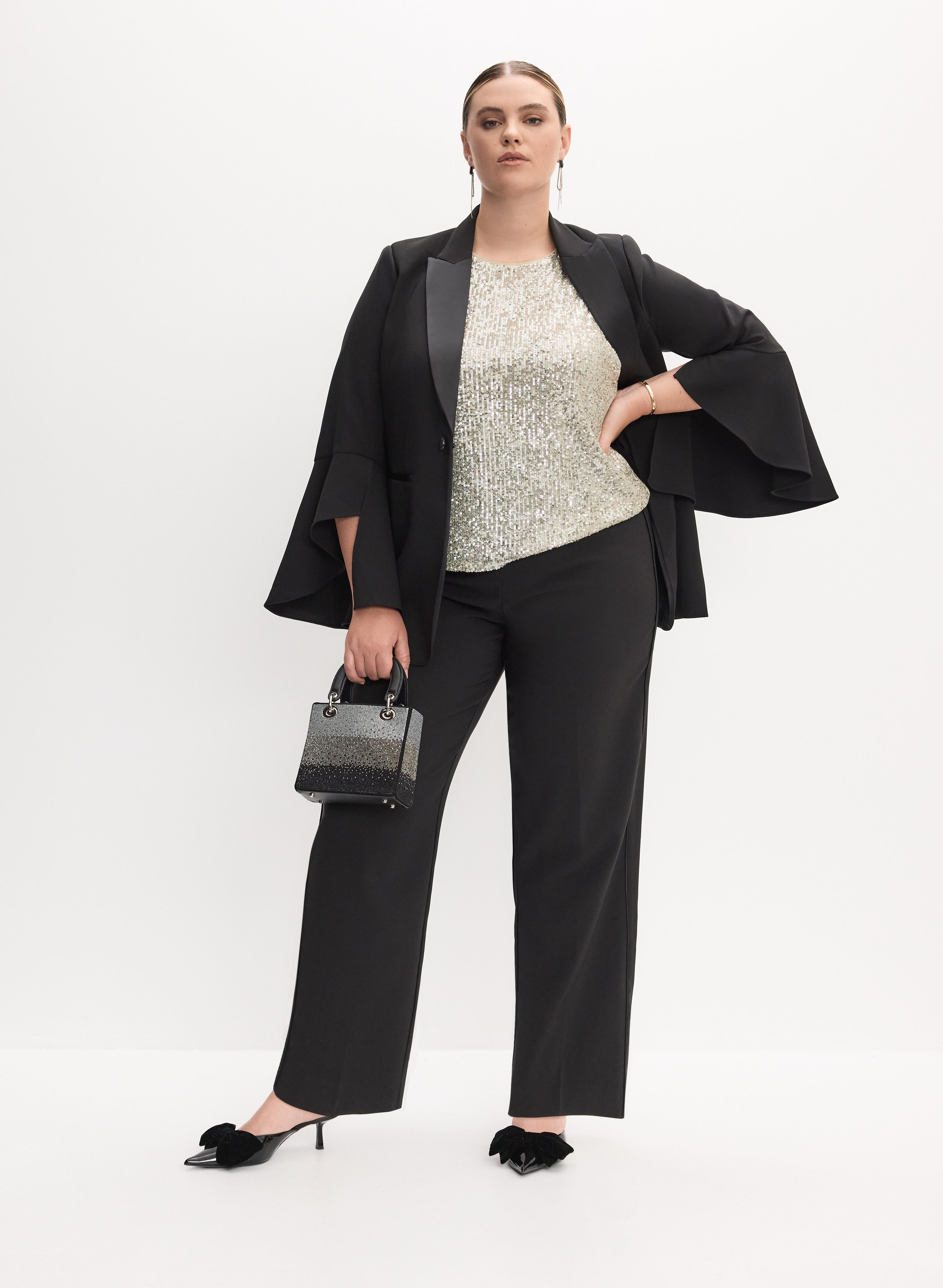 Women's Flared Sleeve Blazer & Straight Leg Pants Set - Elegant Office Wear for Business Professional Outfits and Formal Occasions