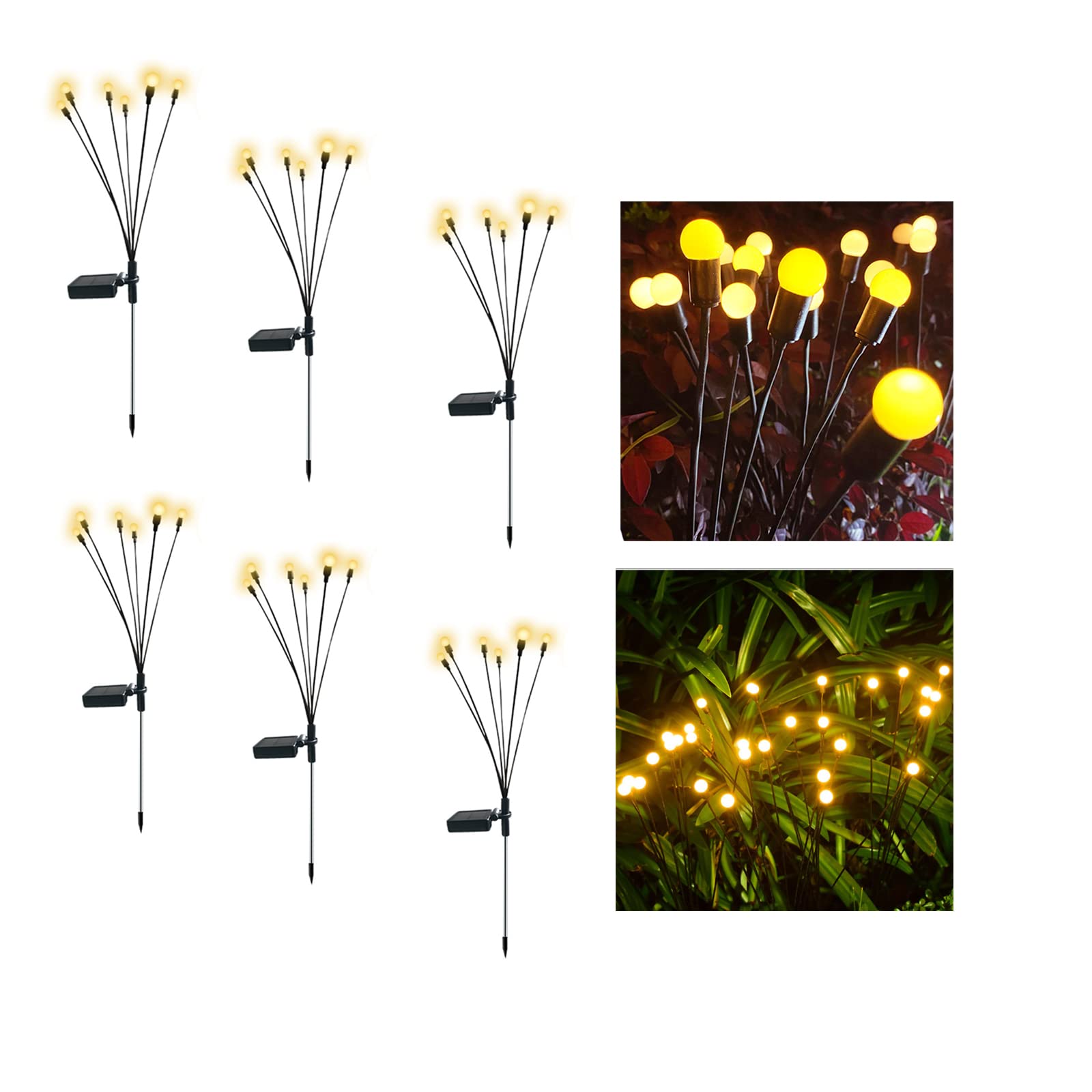 Solar Powered Firefly Lights Outdoor Waterproof - 6 Pack Warm White Solar Starburst Garden Lights with Wind Swaying Effect, Weatherproof Decorative String Lights for Patio, Yard, and Landscape Lighting