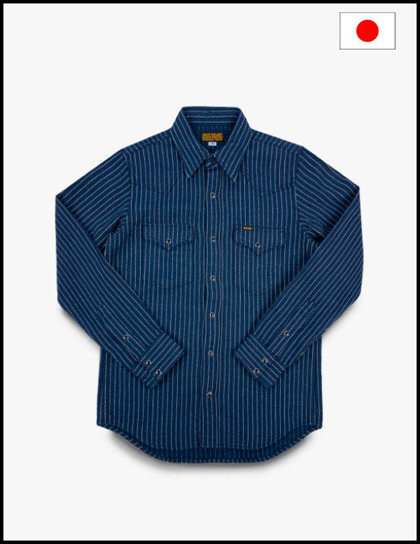 Iron Heart IHSH 401 12oz Ultra Heavy Flannel Chalk Stripe Western Shirt - Navy Blue - Durable Workwear & Casual Style for Men - Perfect for Outdoor Adventures & Everyday Wear