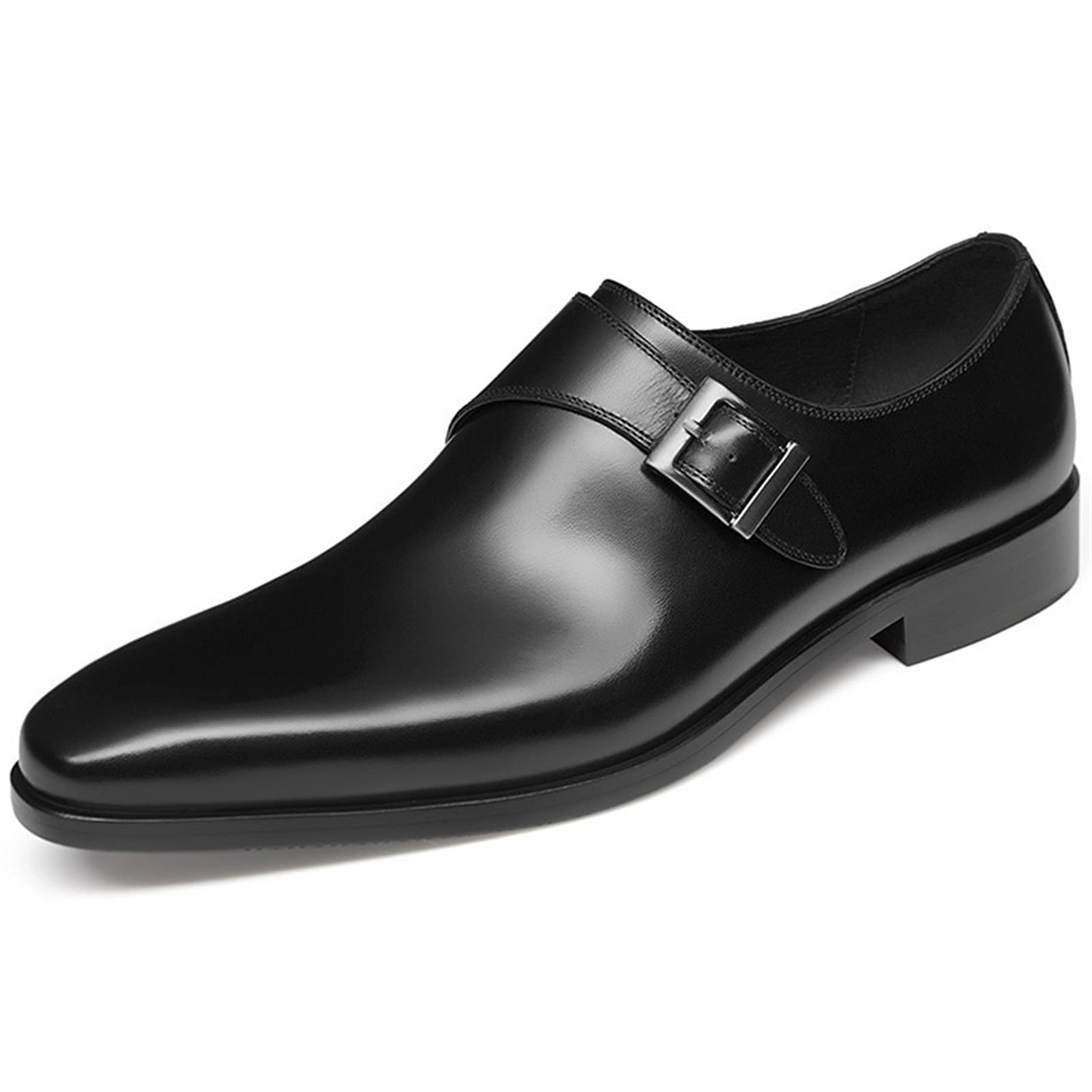 **Men's Genuine Leather Monk Strap Dress Shoes - Full Grain Oxford Casual Formal Shoes with Buckle & Square Burnished Toe - Perfect for Business, Office & Special Occasions**