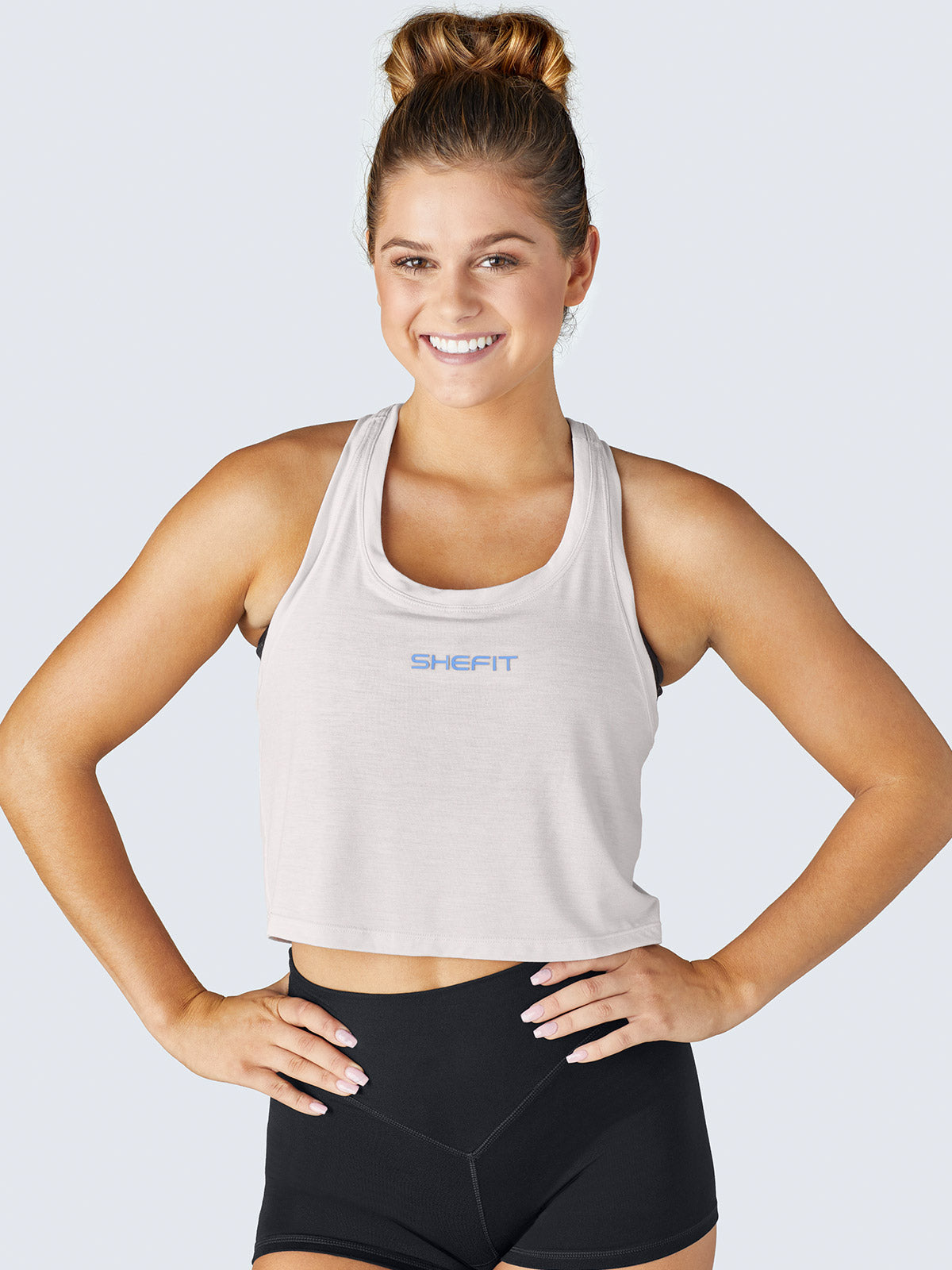 Women's White Lavender Crop Tank Top - Soft Breathable Summer Workout Shirt for Yoga, Gym & Casual Wear