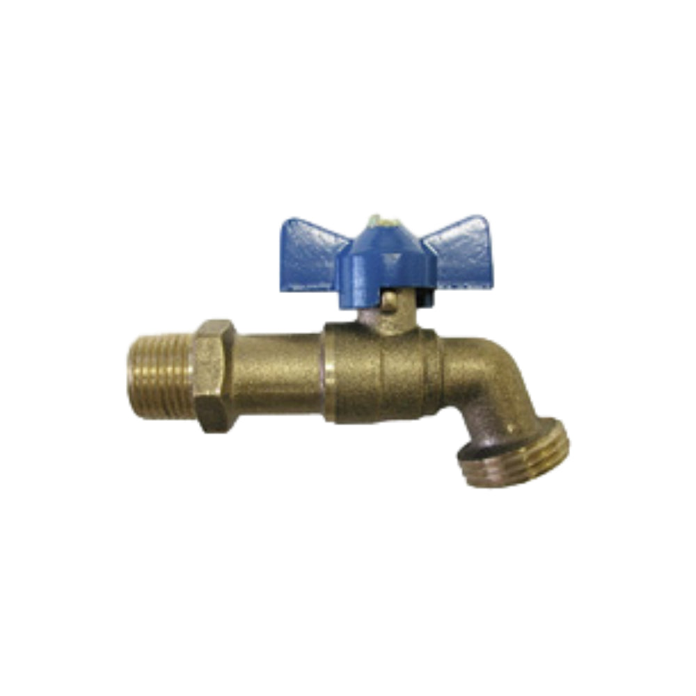 0.75 Inch MIP x GHT Lead-Free Brass Ball Valve Hose Bibb - Outdoor Garden, Lawn, and Home Water Supply Control