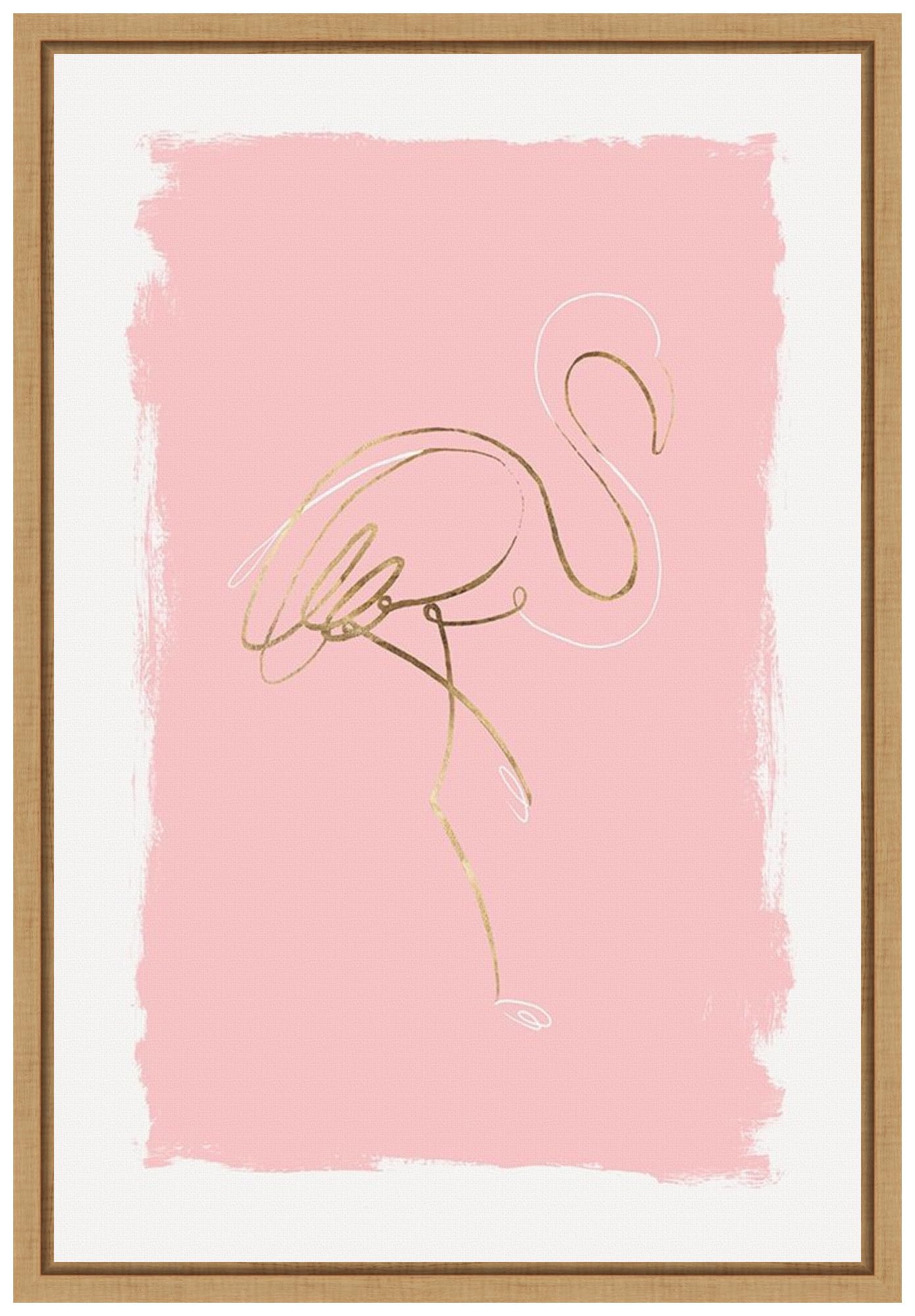 Amanti Art Framed Canvas Wall Art - 23x16 Graceful Flamingo Bird Painting by Eva Watts, Modern Animal Artwork for Home Decor | Perfect for Living Room, Bedroom & Bathroom | Framed Poster Art for Wall Decor
