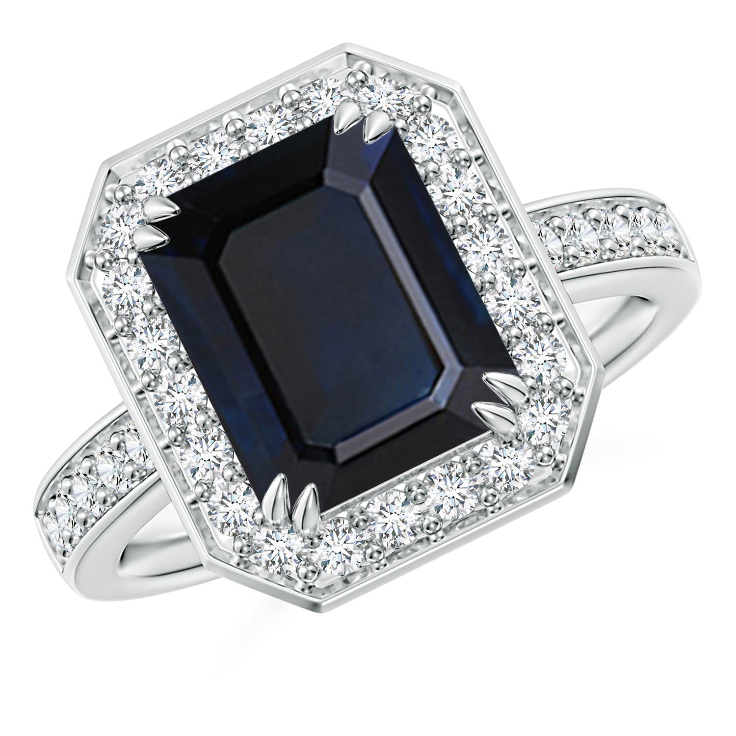 Angara Natural Blue Sapphire Halo Ring for Women - 14K Solid Gold/Platinum September Birthstone Jewelry | Elegant Gift for Her, Birthday, Wedding, Anniversary & Engagement | Perfect for Special Occasions, Date Nights & Formal Events