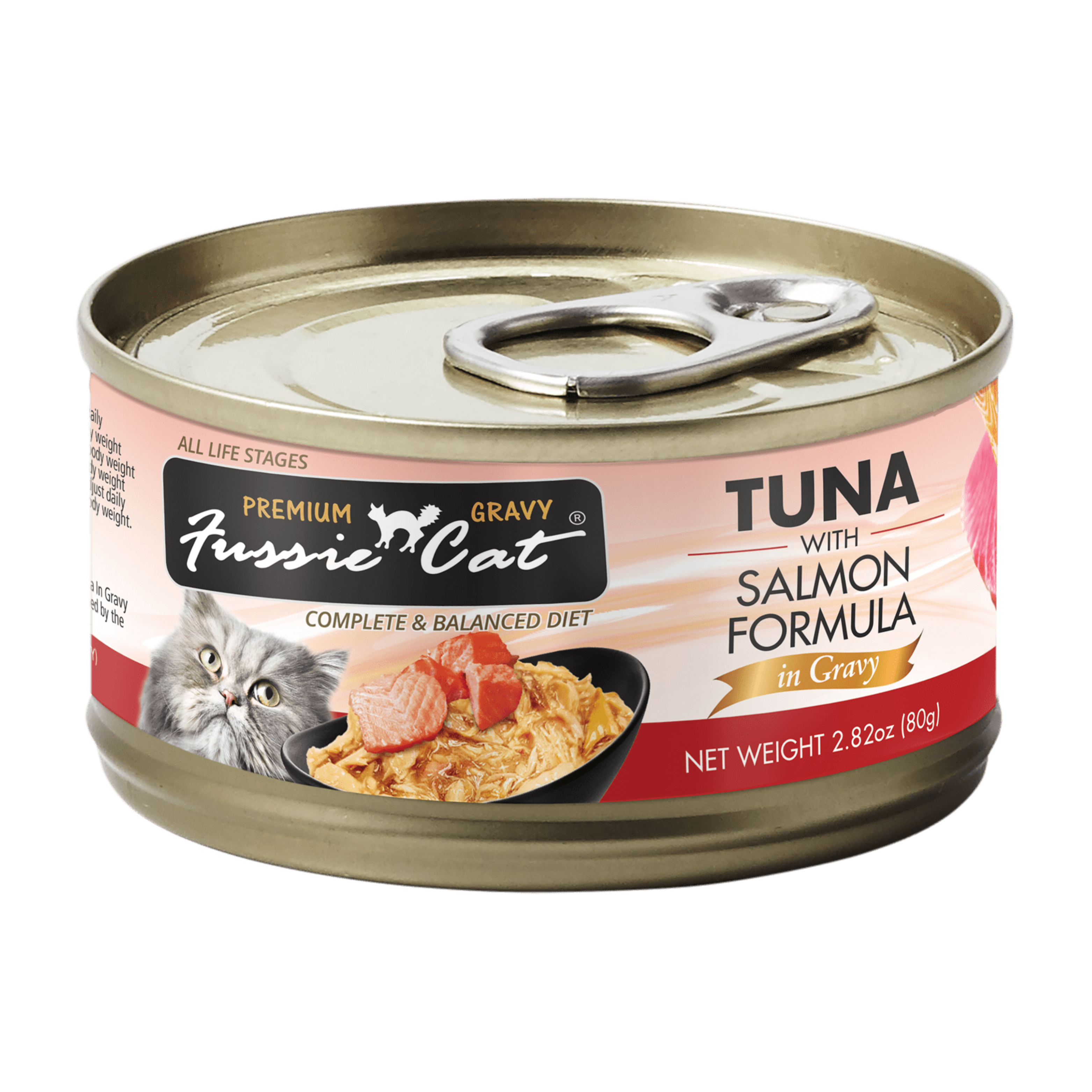 Premium Fussie Cat Black Label Tuna & Salmon in Gravy Wet Cat Food - 80g Can, Grain-Free High Protein Meal for Adult Cats - Perfect for Picky Eaters & Indoor Cats