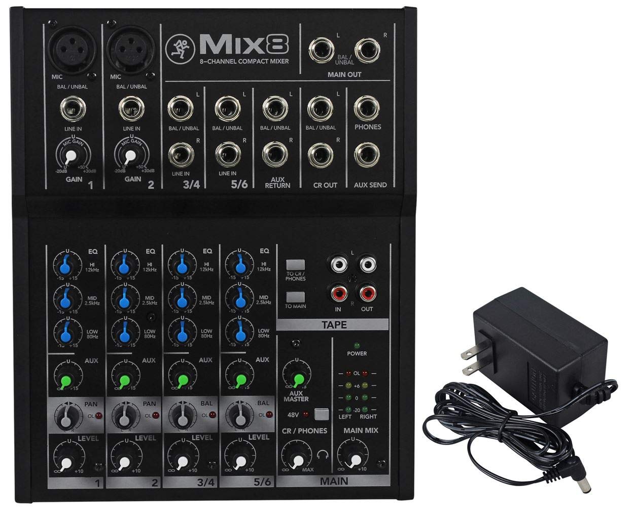 Mackie Mix8 8-Channel Compact Audio Mixer - Professional Soundboard for Live Music, Church, School, Studio & Podcasting