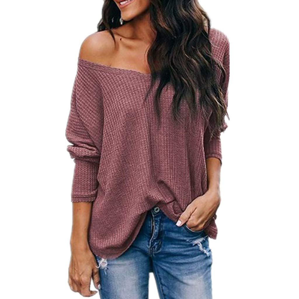 Women's V Neck Casual Sweater - Off Shoulder Waffle Knit Blouse with Batwing Sleeves, Loose Pullover Jumper for Fall & Winter Fashion | Perfect for Office, Dating & Weekend Outfits