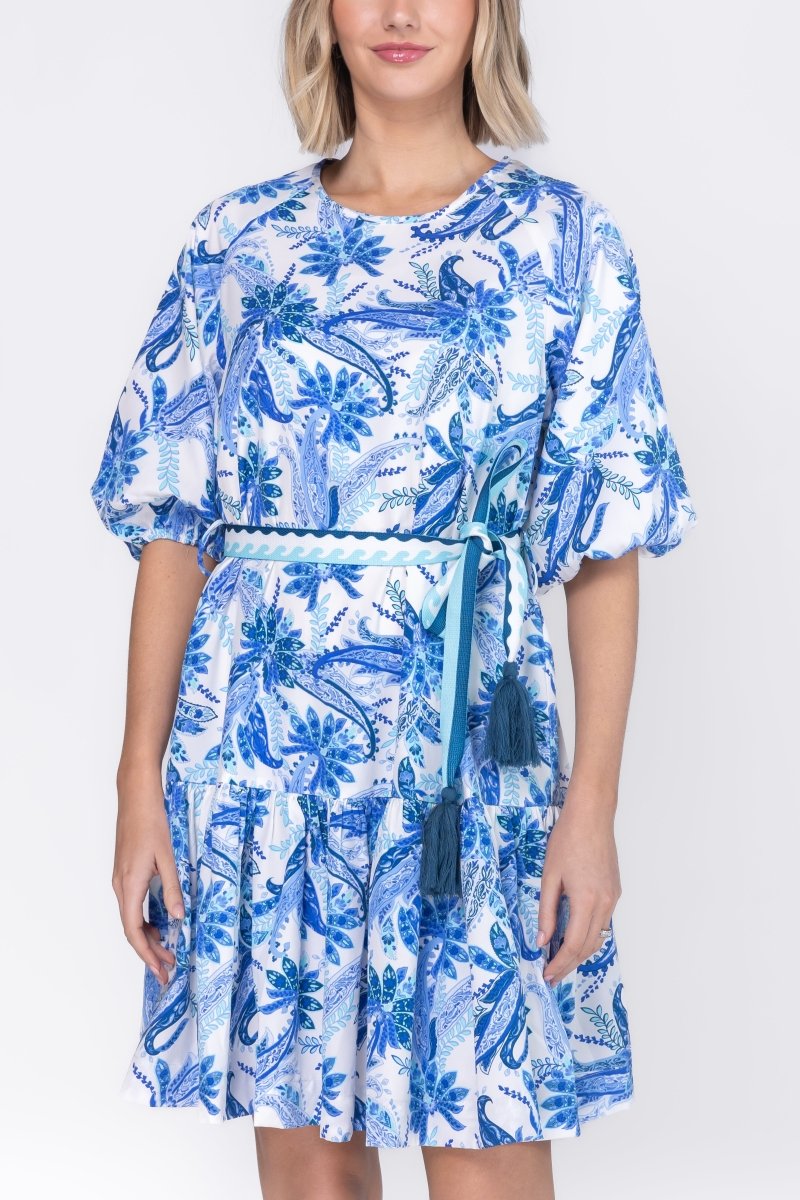 EDEN DRESS Women's Floral Summer Dress - White & Blue Floral Print, Size 38, Casual Sundress for Beach, Vacation, and Outdoor Parties