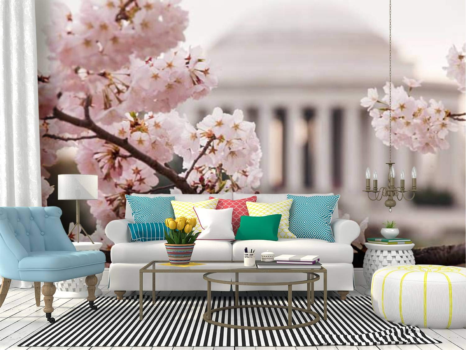 SKIWA Self-Adhesive Removable Wallpaper - Cherry Blossom Bloom Peel & Stick Wall Mural for Home Decor | Bedroom, Living Room, Nursery Covering | Easy DIY Interior Design Upgrade