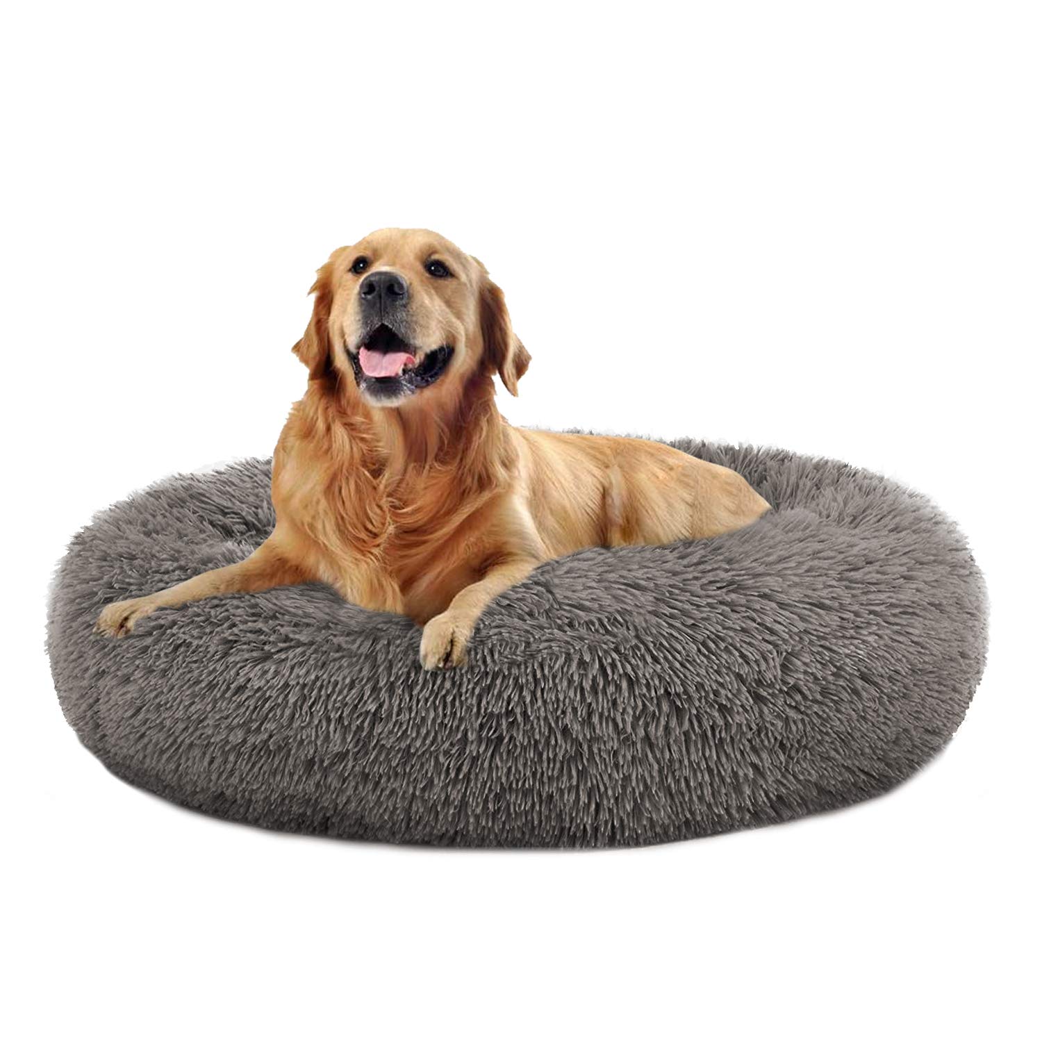 Calming Donut Dog & Cat Bed - Self-Warming Faux Fur Pet Bed, Round Plush Cuddler for Large & Medium Pets (24/32/36/44 Inch) - Perfect for Anxiety Relief & Cozy Napping in Living Room or Bedroom