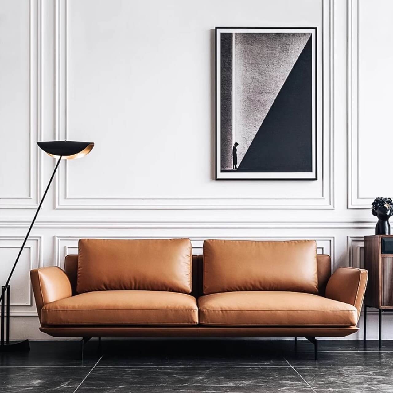 Minimalist Orange Microfiber Leather Sofa - Modern 88.58
