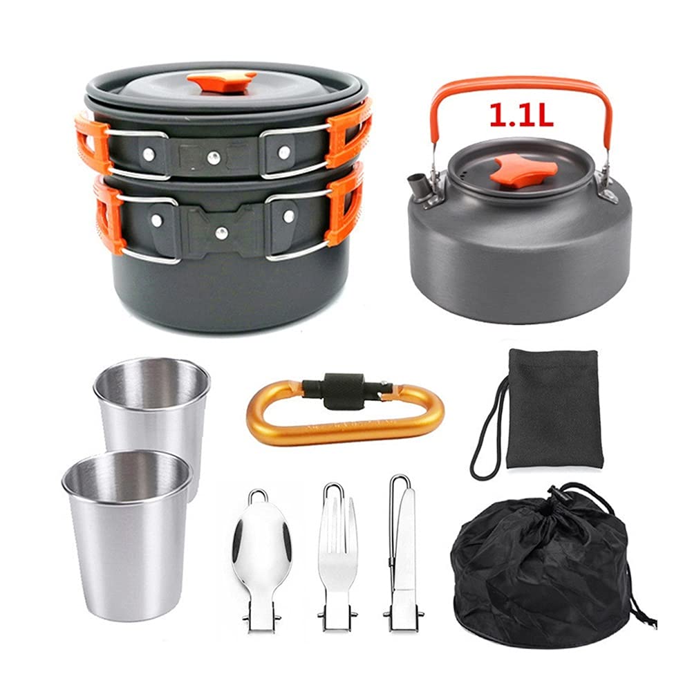 **Premium Camping Cookware Set - Lightweight Pots, Pans & Kettle for Outdoor Hiking, Picnics & Backpacking | Includes Spoon, Fork, Knife & Cup (Orange) - Perfect for Camping Trips & Adventure Cooking**