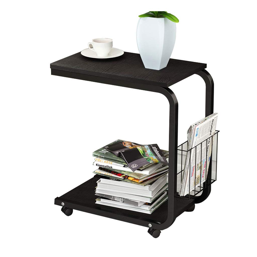LLF C-Shape Mobile Side Table with Detachable Wheels & Storage Basket - Versatile End Table for Living Room, Bedroom, Office | Perfect as Coffee Table, Sofa Table, Nightstand, Snack Table & TV Stand