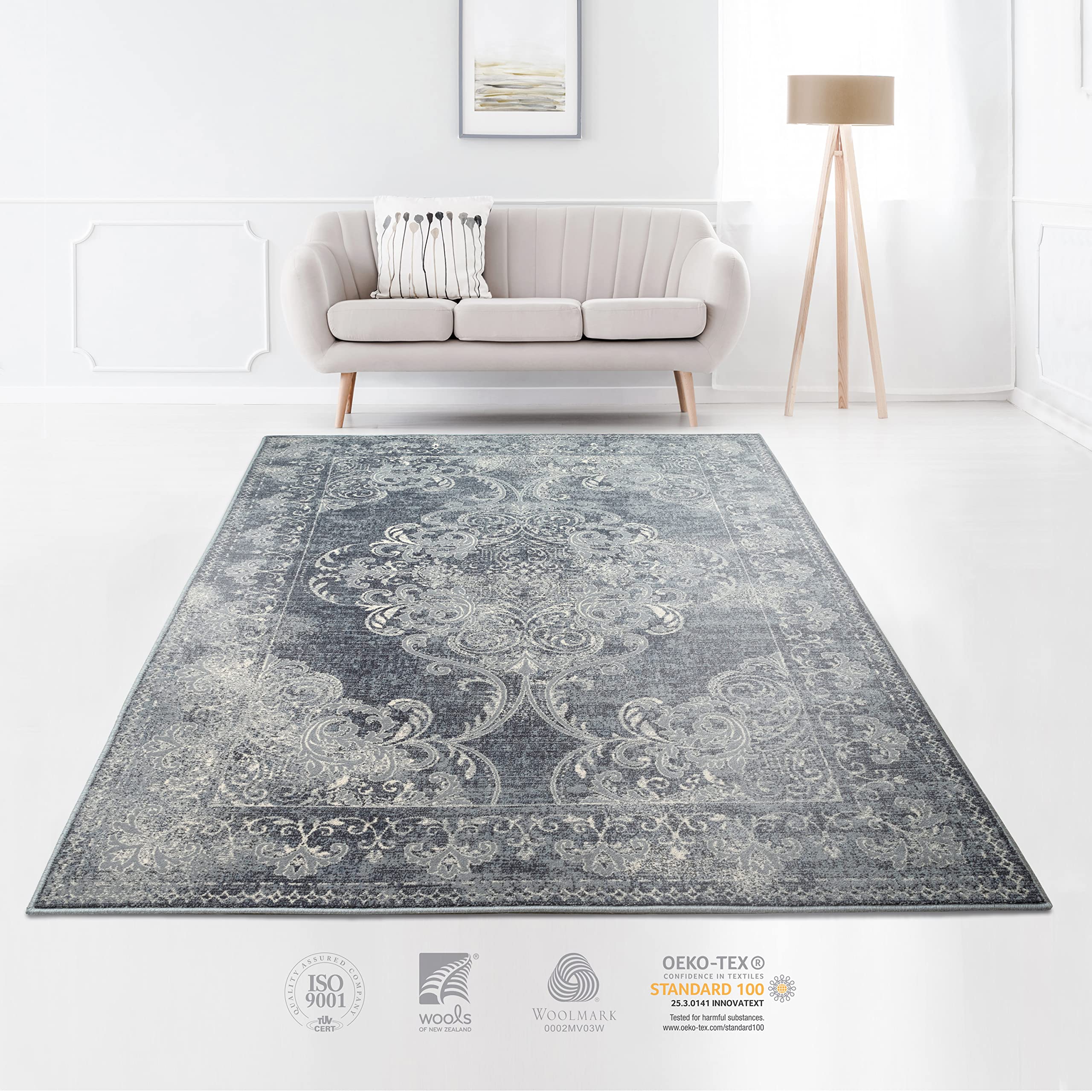 Modern Wool Rugs 4x6 - 100% Natural Handmade Area Rug for Living Room & Bedroom (Blue) | Soft & Durable Floor Covering | Perfect for Home Decor, Office Spaces & Cozy Interior Design