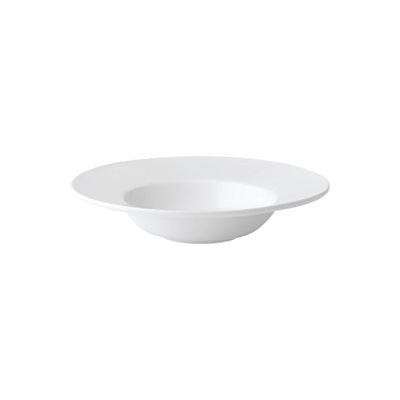 Anton Black 9.5-Inch Deep Winged Pasta Plate Set of 6 - Elegant White Ceramic Dinner Plates for Italian Cuisine, Restaurant Serving & Home Dining
