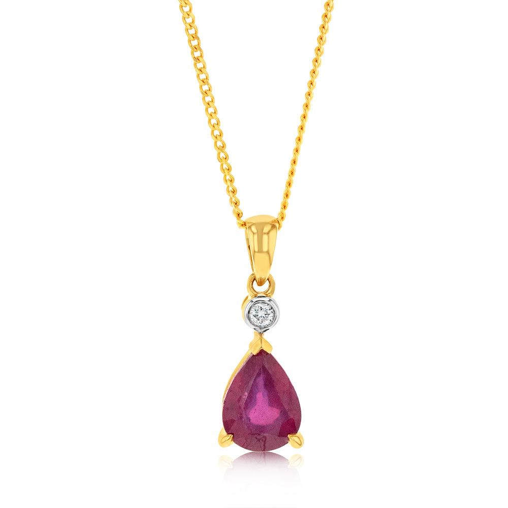 9ct Yellow Gold 1.50ct Natural Enhanced Ruby and Diamond Pendant Necklace with 45cm Chain - Elegant Jewelry Gift for Women, Perfect for Weddings, Anniversaries & Special Occasions