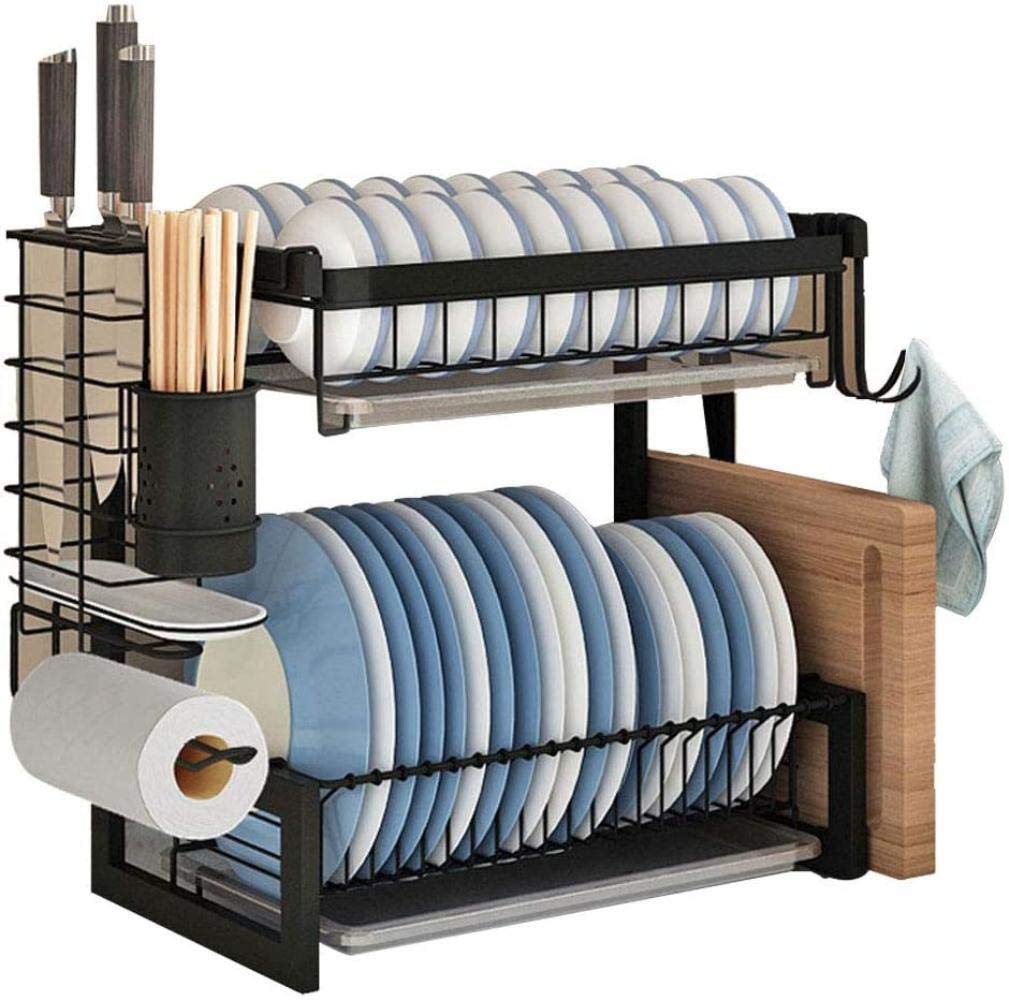 HongLianRiven 2-Tier Dish Drying Rack with Removable Cutlery Holder - Space Saving Kitchen Drainer for Plates, Bowls & Pots - Perfect for Small Kitchens & Countertop Organization (Color Options Available)