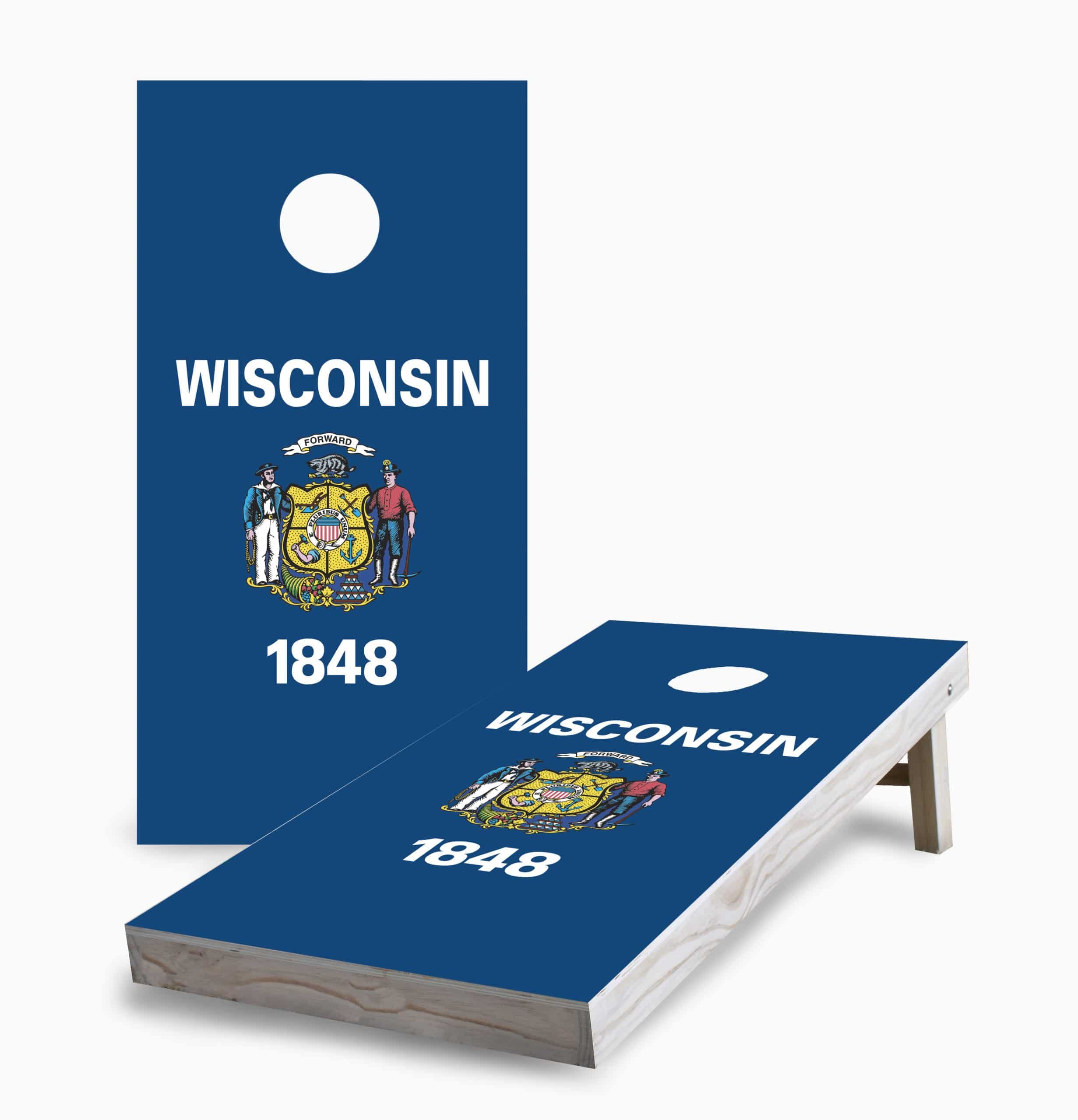 Skip's Garage Wisconsin Flag Cornhole Set - Regulation Size Custom Cornhole Boards with 8 Bean Bags - Perfect for Backyard Parties, Tailgating & Outdoor Games