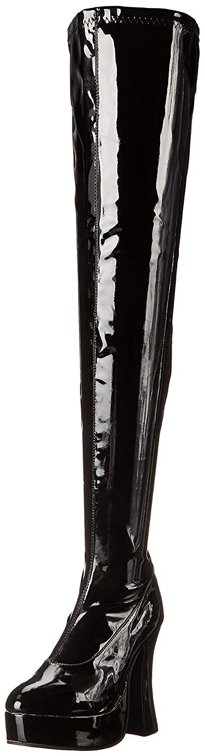 Ellie Shoes Women's Black Patent Leather Thigh High Boots - 6 Inch Chunky Heel Platform Boots for Party, Night Out & Cosplay