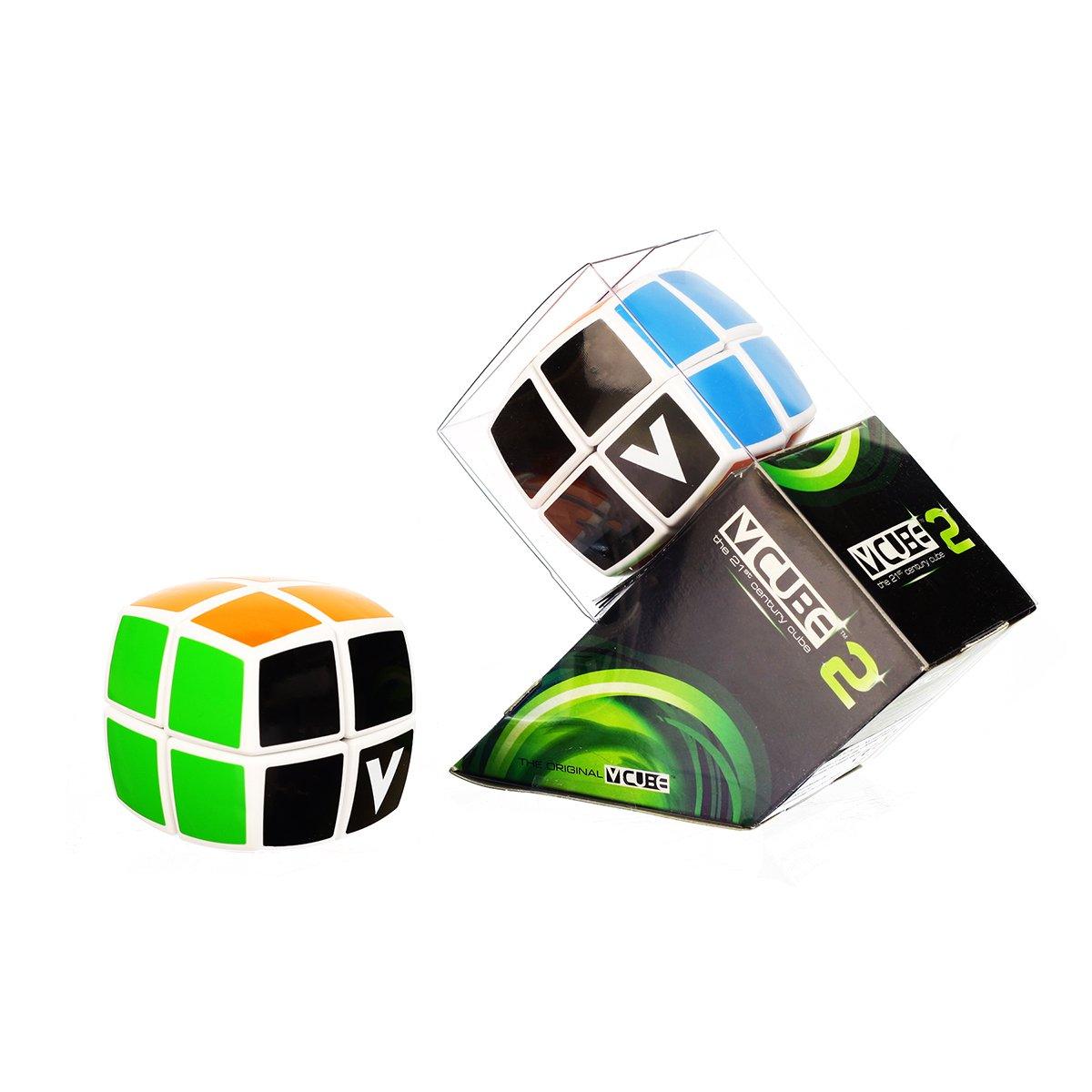 V Cube Pillowed 2x2 Speed Cube Puzzle Toy - Smooth Turning Brain Teaser Game for Kids & Adults - White & Multicolor - Perfect for Stress Relief, Office Desk & Travel Entertainment