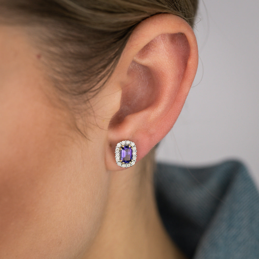 1.08 Carat Natural Amethyst and Diamond Stud Earrings in 9K Yellow Gold - Elegant Jewelry for Women, Perfect for Weddings, Parties & Special Occasions