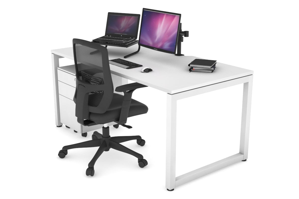 Quadro Loop Legs Office Desk - 1400L x 800W Modern Computer Desk with Cable Management for Home & Office Workspace