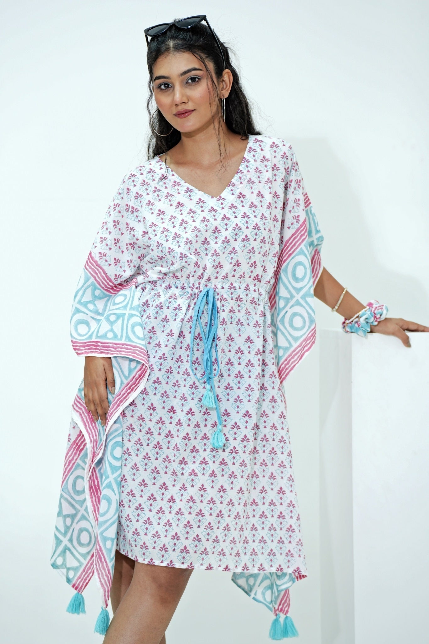 Halloween Candy Corn Hand Block Printed Kaftan Dress - Boho Chic Loungewear for Women | Perfect for Halloween Parties, Beach Coverups & Festival Fashion