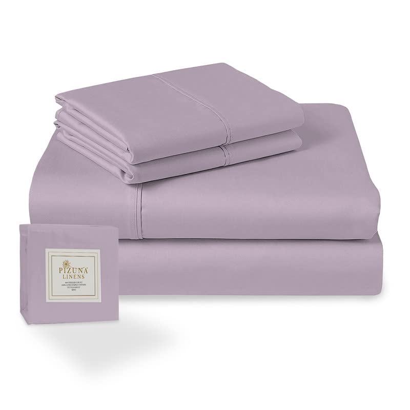 400 Thread Count 100% Long Staple Cotton Sateen Sheet Set - Short Queen Size, Soft Breathable Bed Sheets with 15