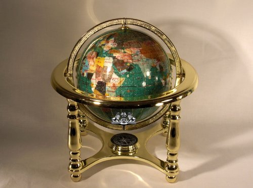 10-Inch Green Crystallite Gemstone World Map Globe with Gold Stand - Unique Handcrafted Art Piece Since 1996 - Perfect for Home Decor, Office Display & Gift Giving