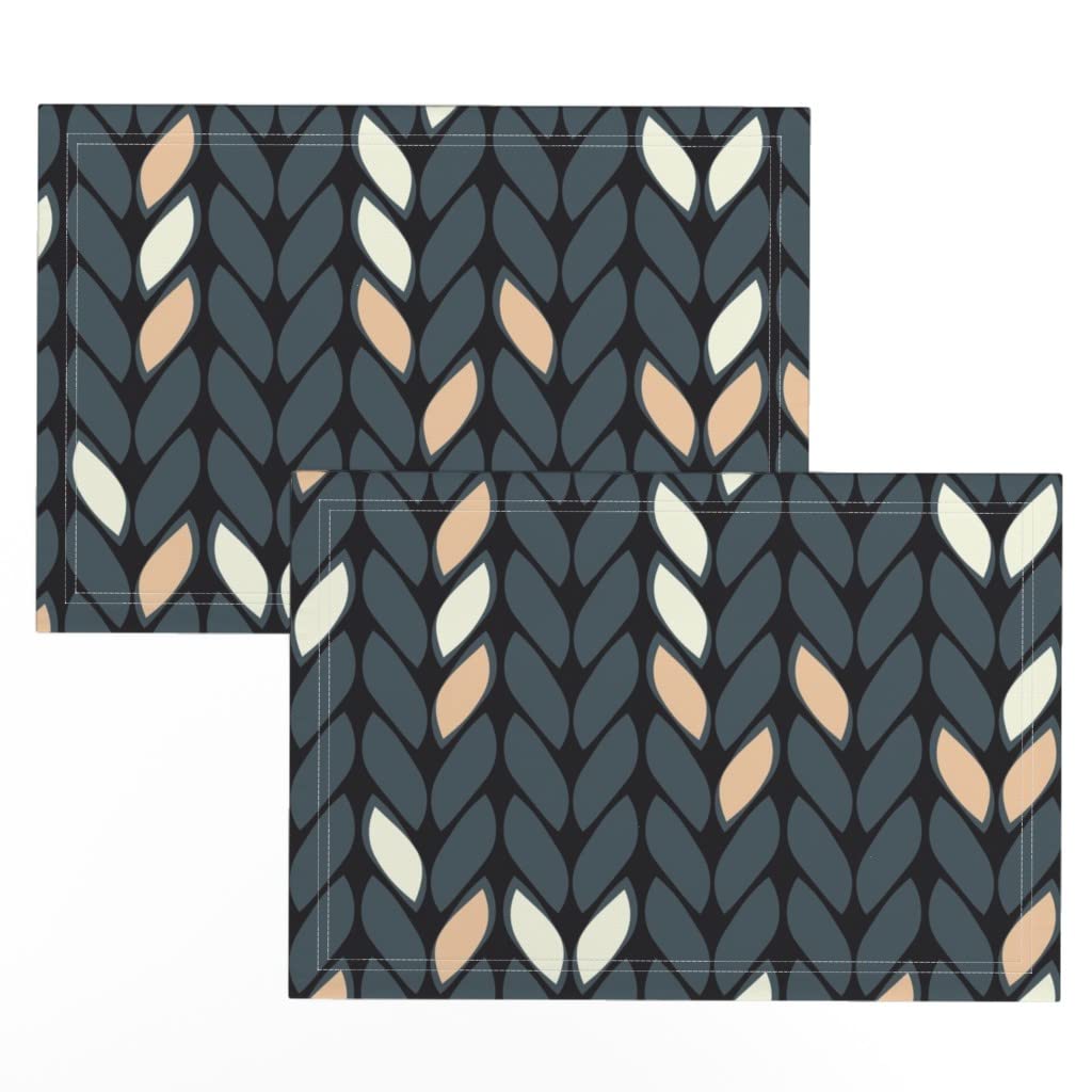 Spoonflower Linen Cotton Canvas Placemats Set of 2 - Knitting Needles Texture Print Washable Table Mats for Dining, Kitchen & Home Decor
