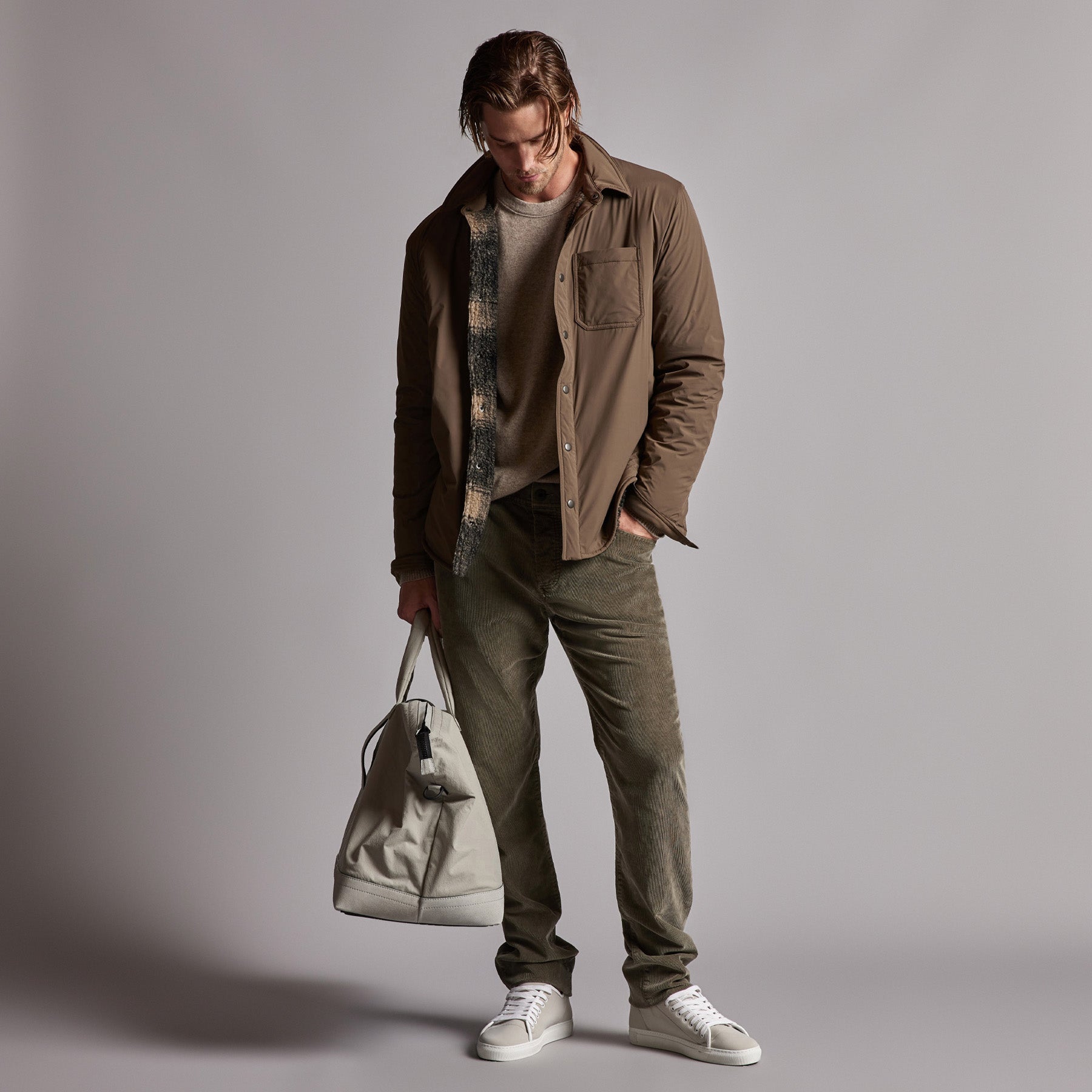 5 Pocket Corduroy Pants for Men - Army Green Pigment Wash, Comfortable Casual Trousers for Everyday Wear, Work & Outdoor Activities